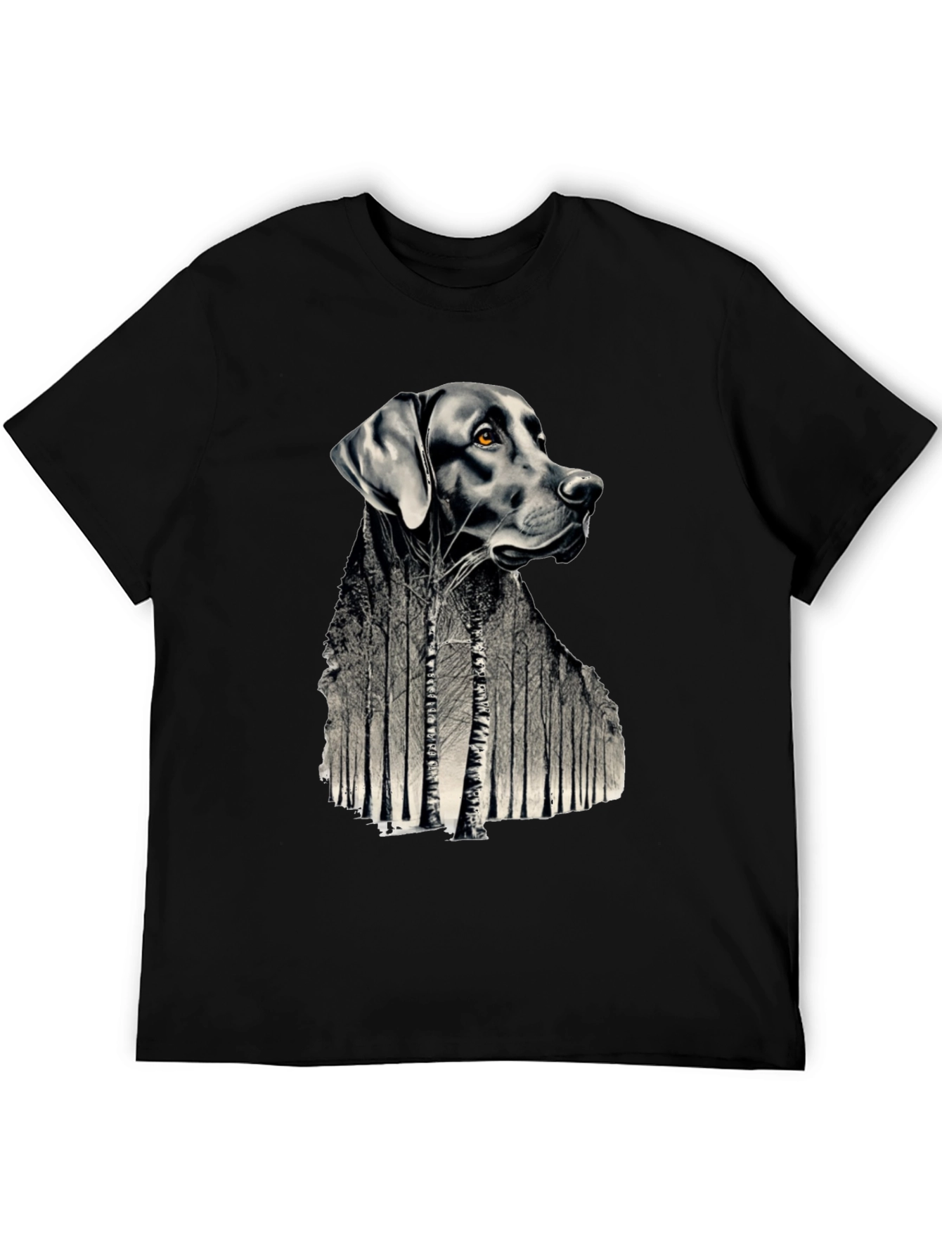 Dog Forest Graphic Print Black T-Shirt