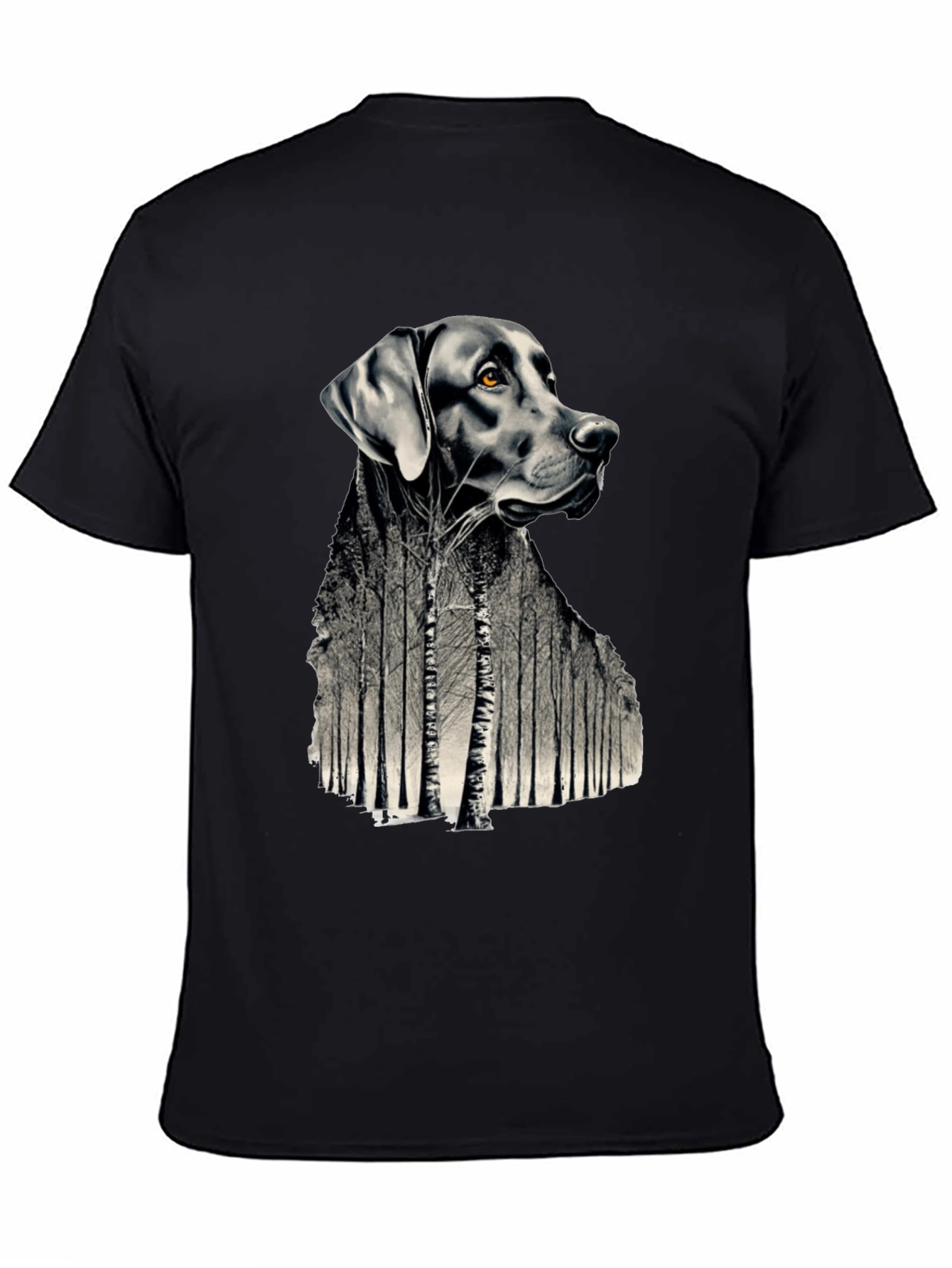 Dog Forest Graphic Print Black T-Shirt