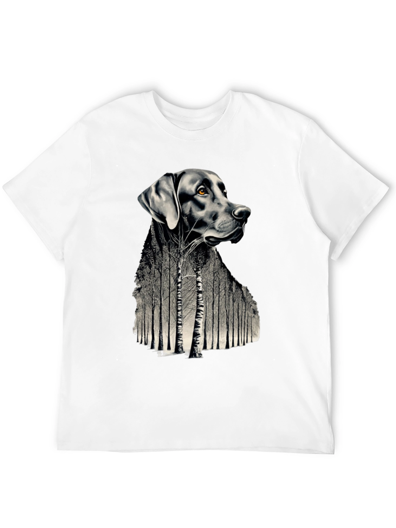Dog Forest Graphic Print Black T-Shirt