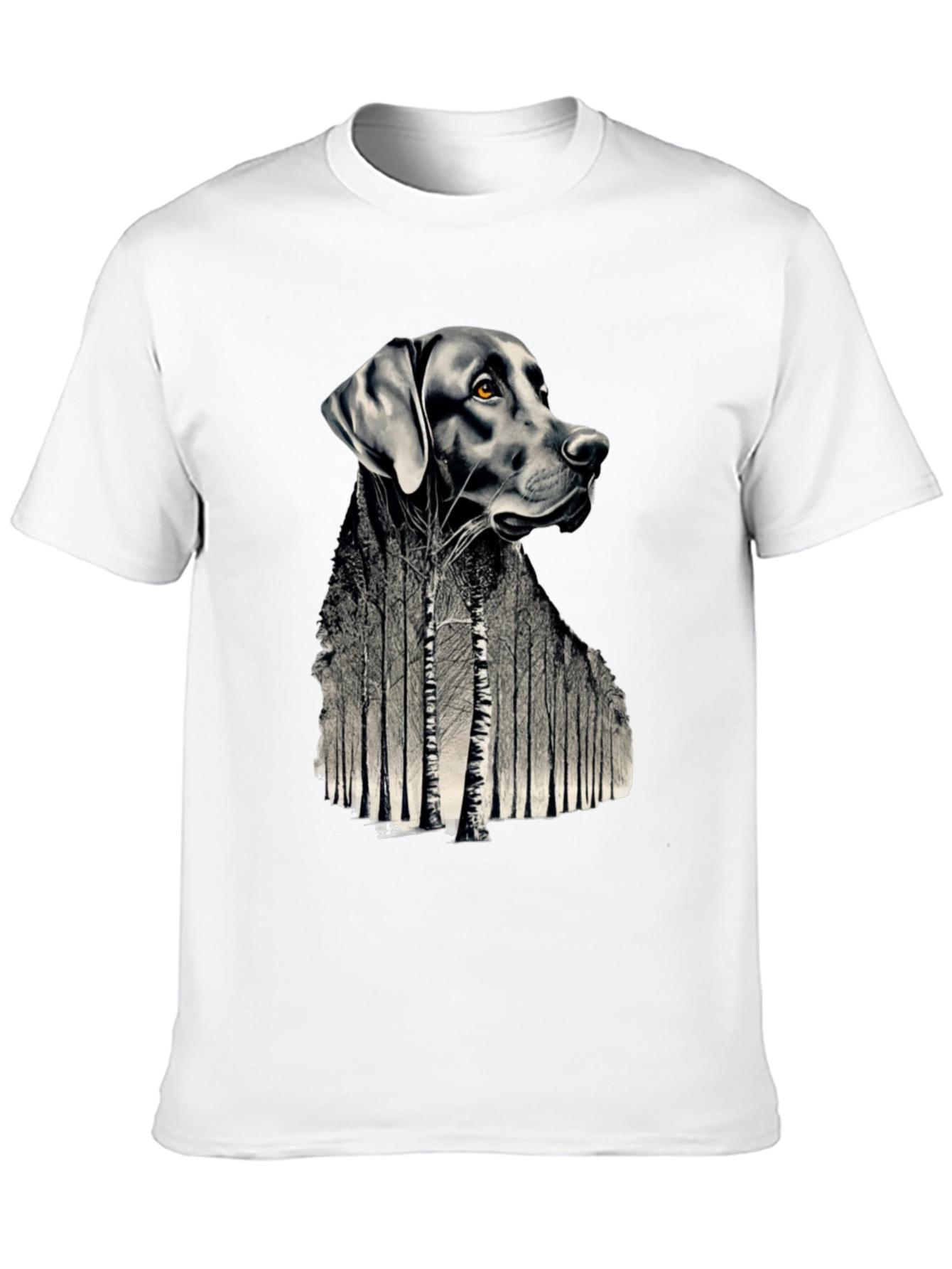 Dog Forest Graphic Print Black T-Shirt
