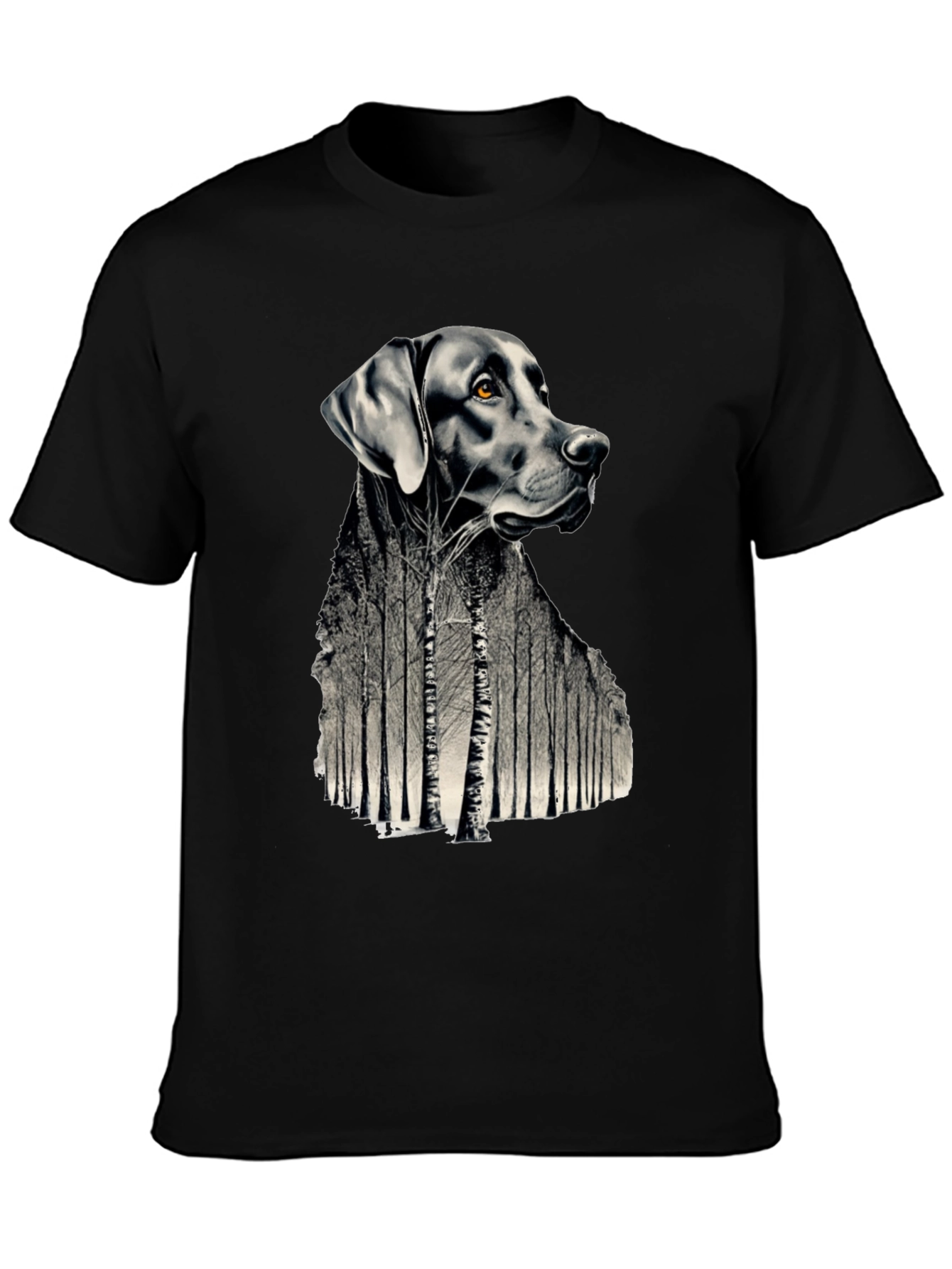 Dog Forest Graphic Print Black T-Shirt