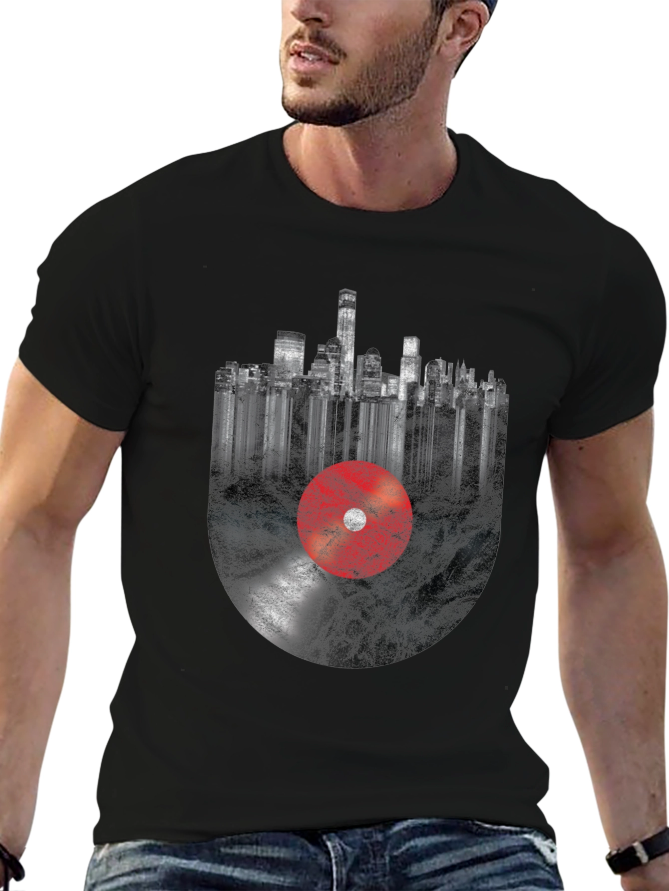Urban Vinyl T-Shirt - Music Cityscape Tee