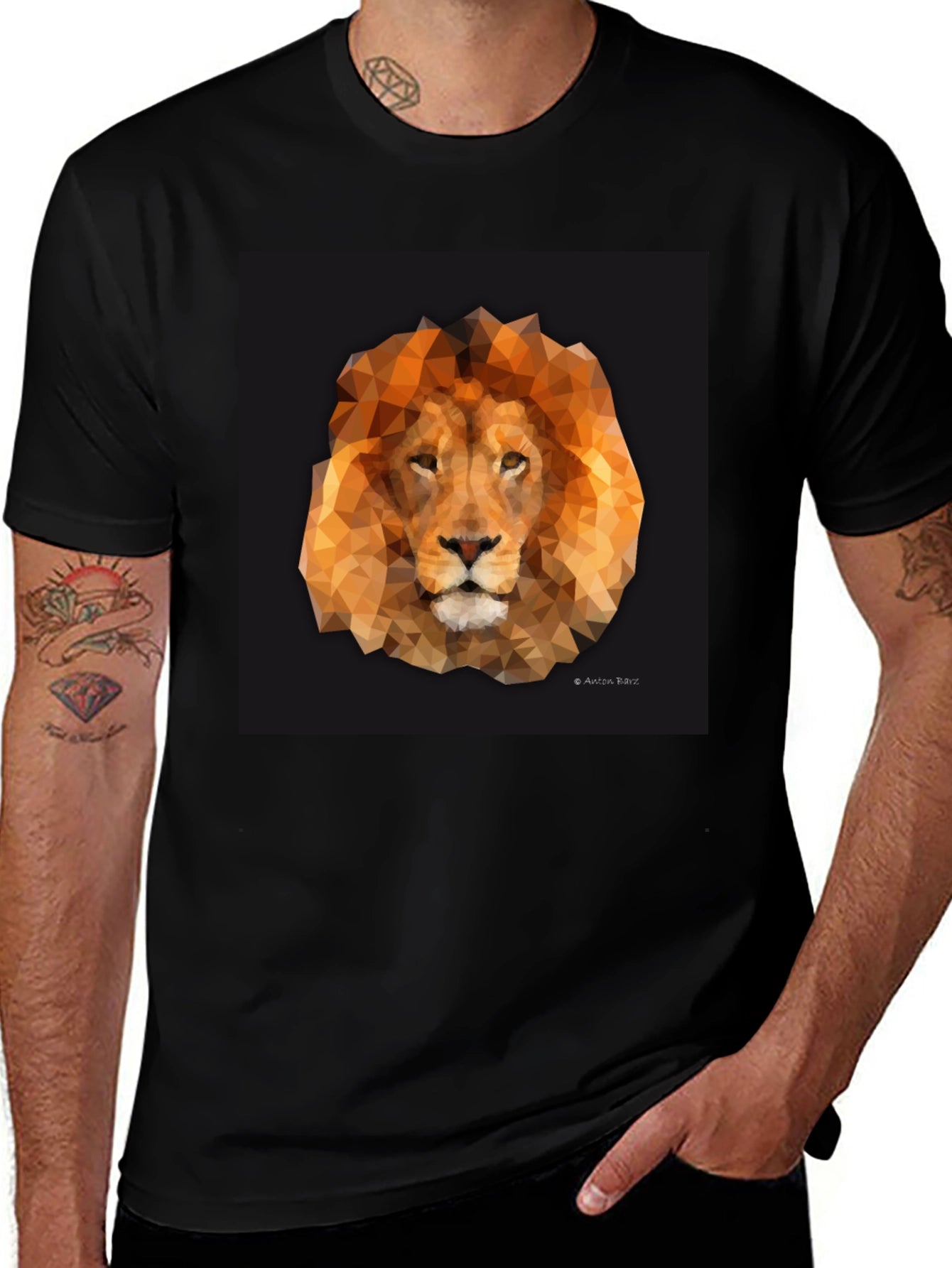 Geometric Lion Graphic Tee - Stylish Black T-Shirt