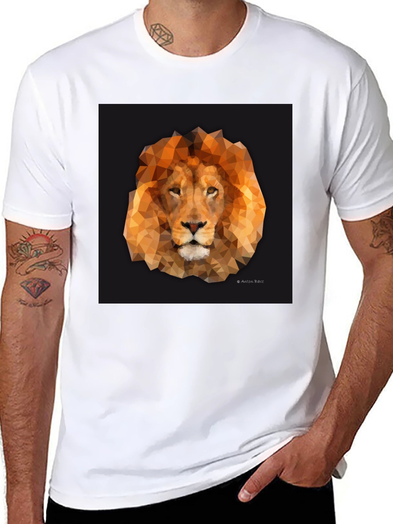 Geometric Lion Graphic Tee - Stylish Black T-Shirt