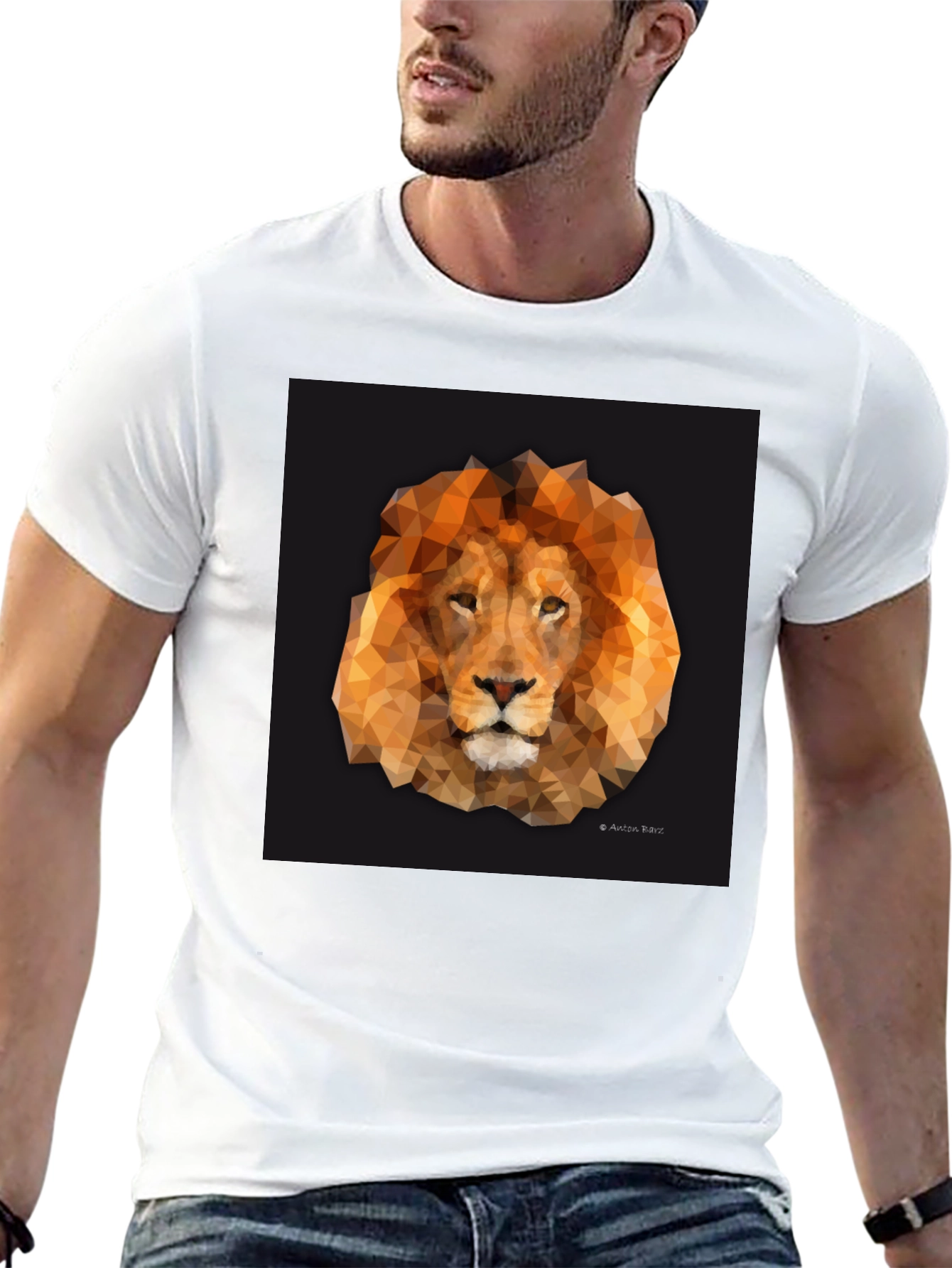 Geometric Lion Graphic Tee - Stylish Black T-Shirt