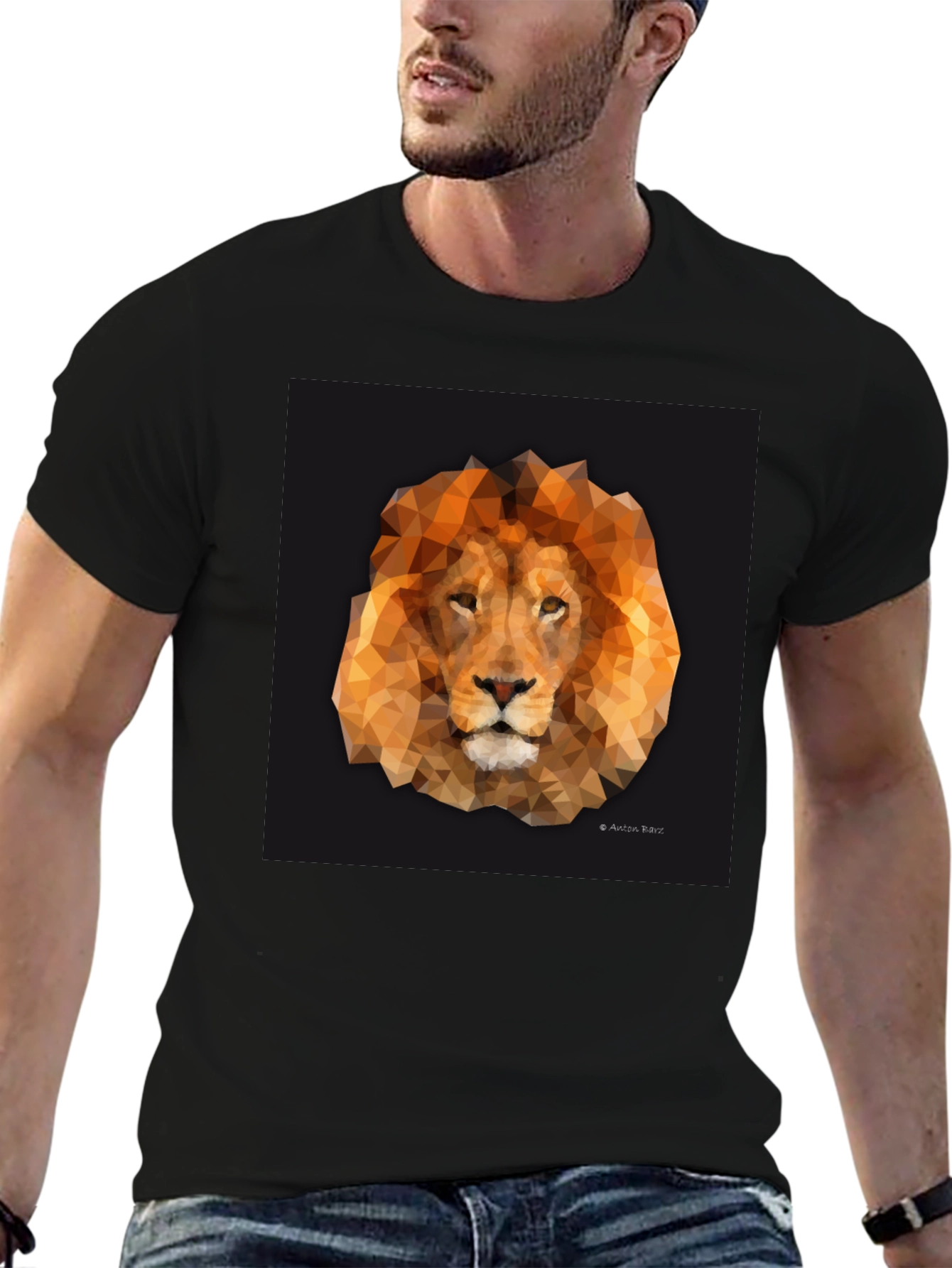 Geometric Lion Graphic Tee - Stylish Black T-Shirt