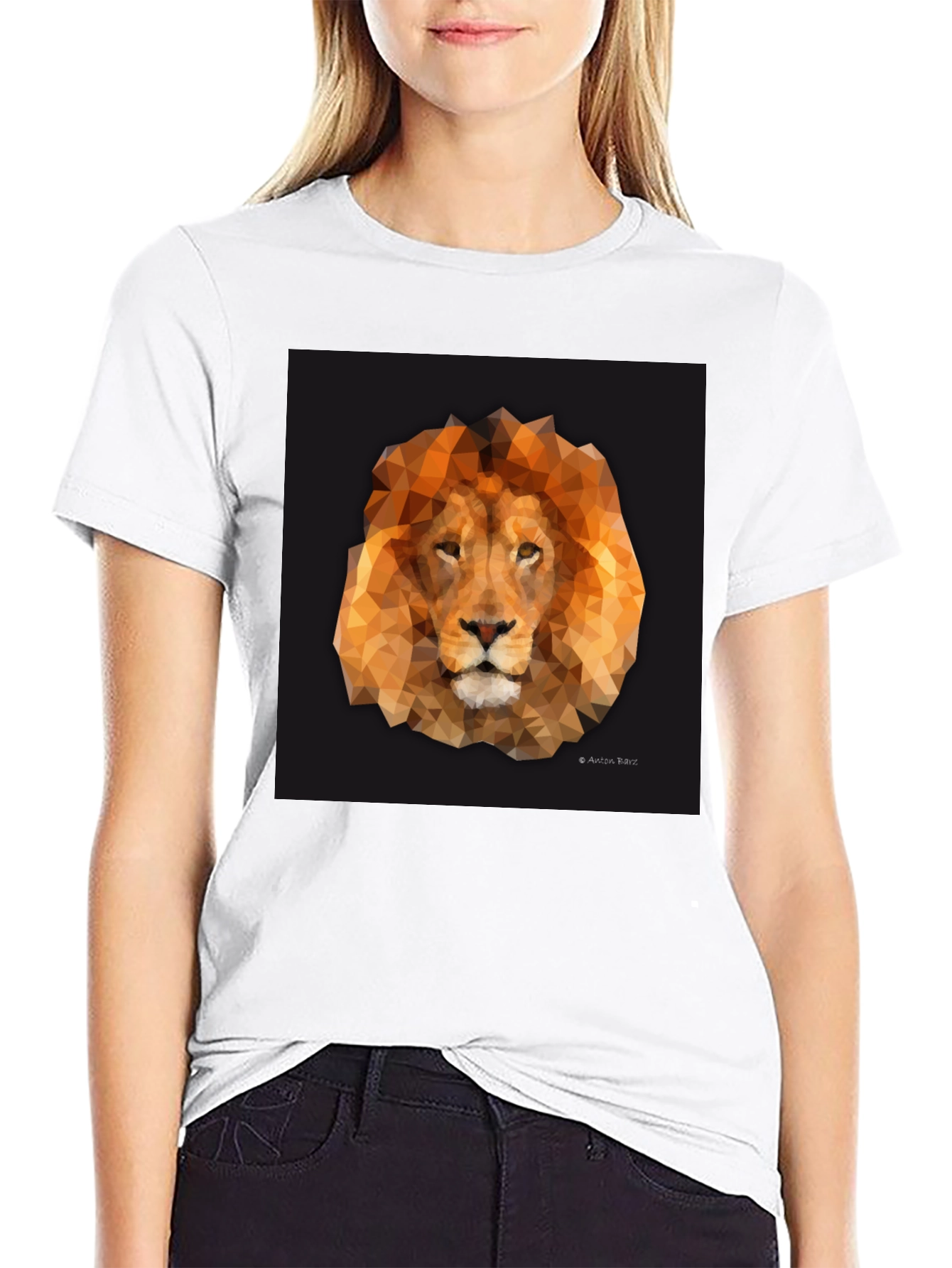 Geometric Lion Graphic Tee - Stylish Black T-Shirt