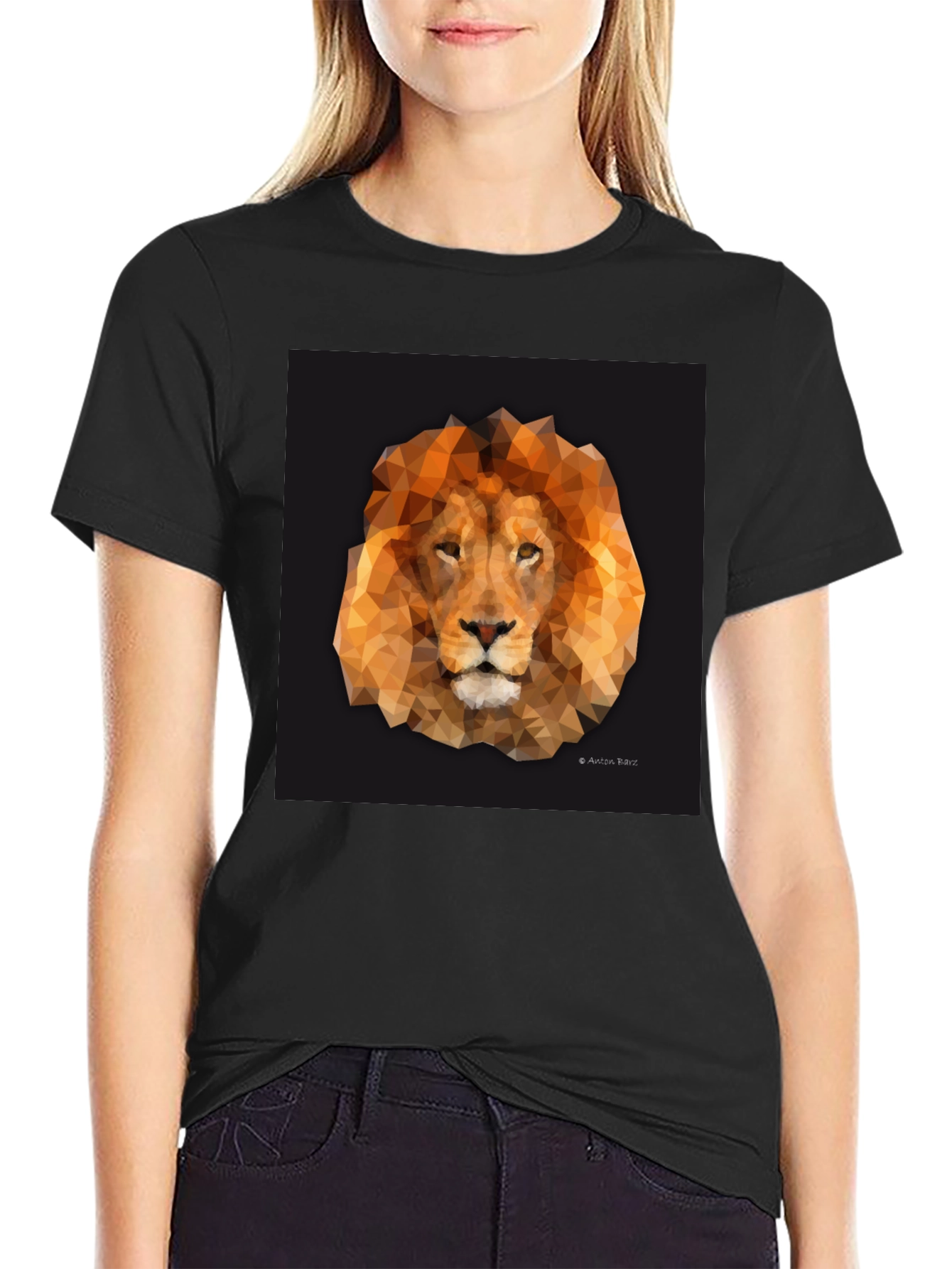 Geometric Lion Graphic Tee - Stylish Black T-Shirt
