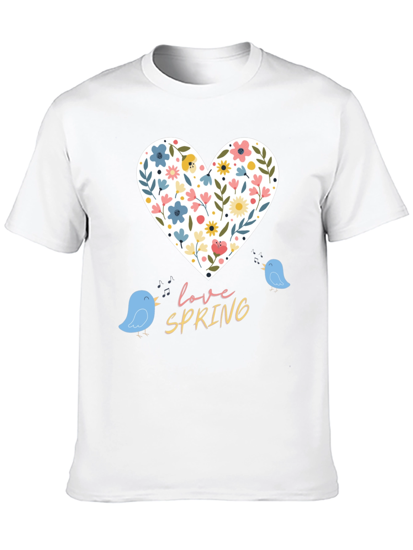 Love Spring T-Shirt - Floral Heart & Birds