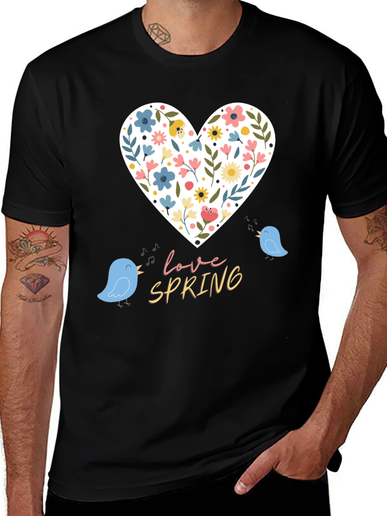 Love Spring T-Shirt - Floral Heart & Birds