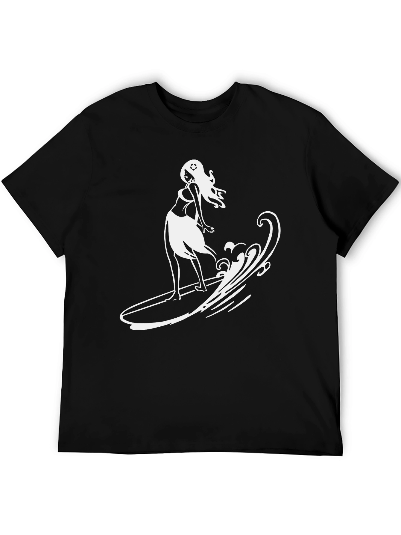 Surfer Girl Graphic T-Shirt - Black Cotton Tee