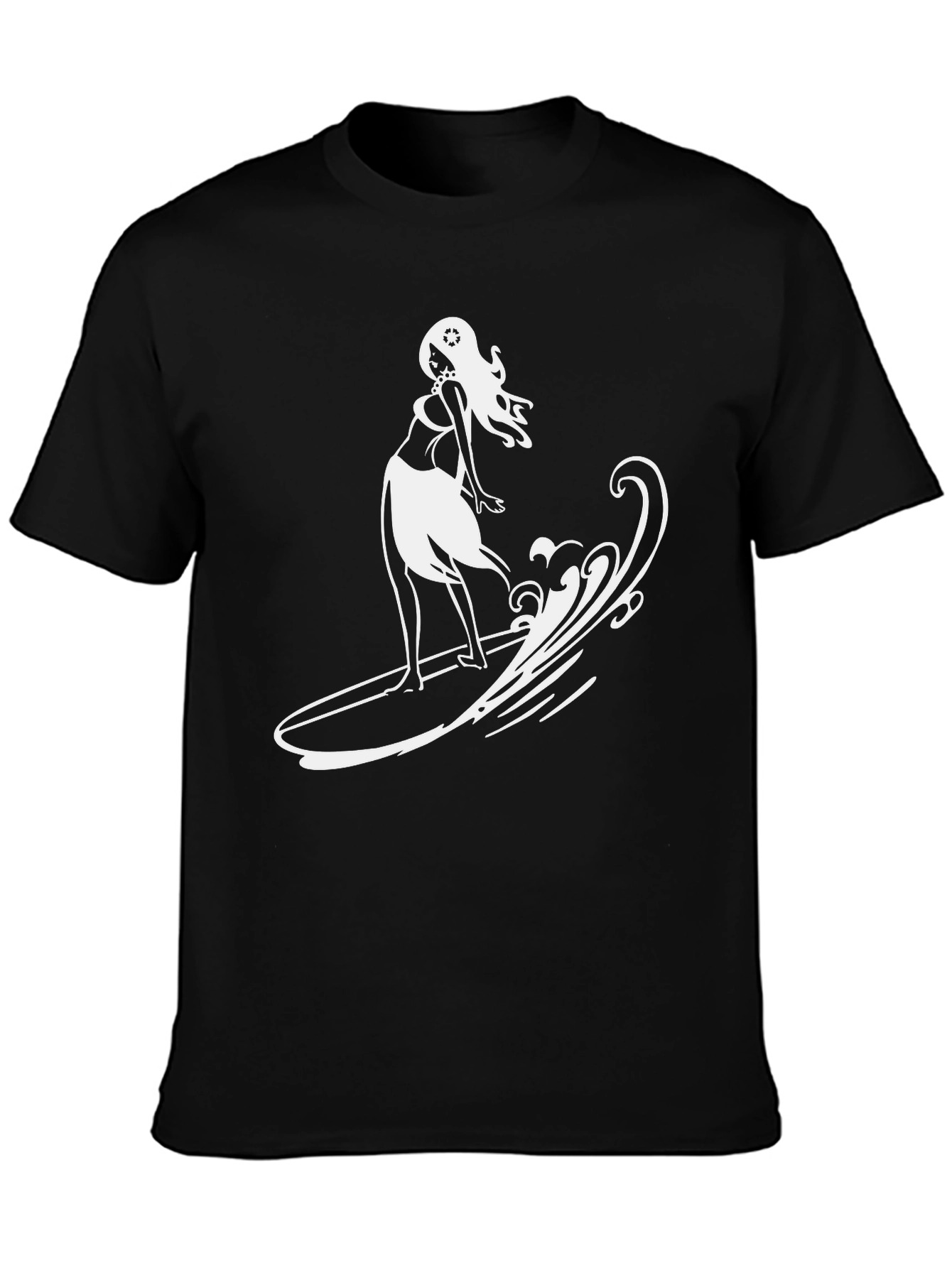 Surfer Girl Graphic T-Shirt - Black Cotton Tee