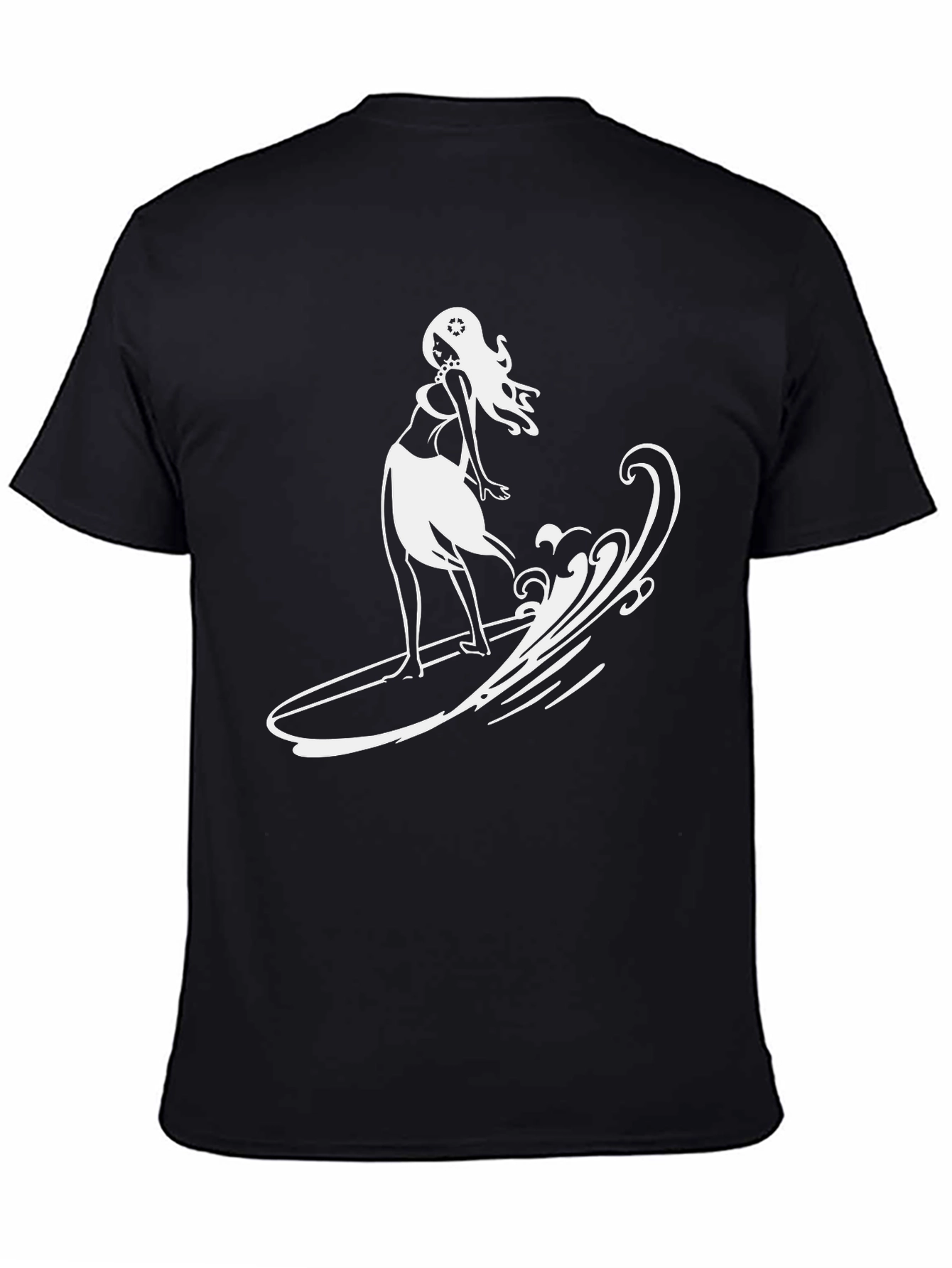 Surfer Girl Graphic T-Shirt - Black Cotton Tee