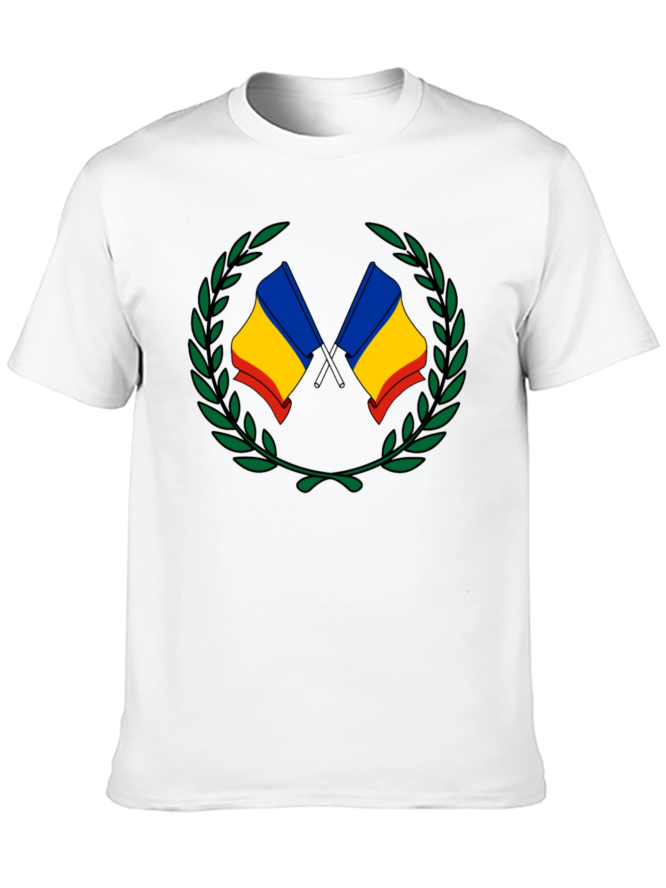Romania Flag Laurel Wreath T-Shirt - Black