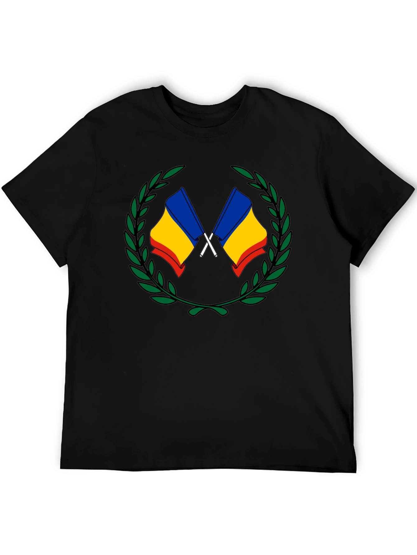 Romania Flag Laurel Wreath T-Shirt - Black
