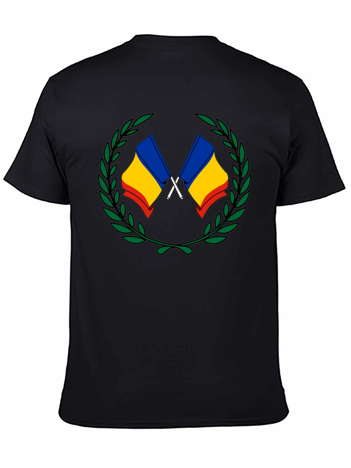 Romania Flag Laurel Wreath T-Shirt - Black