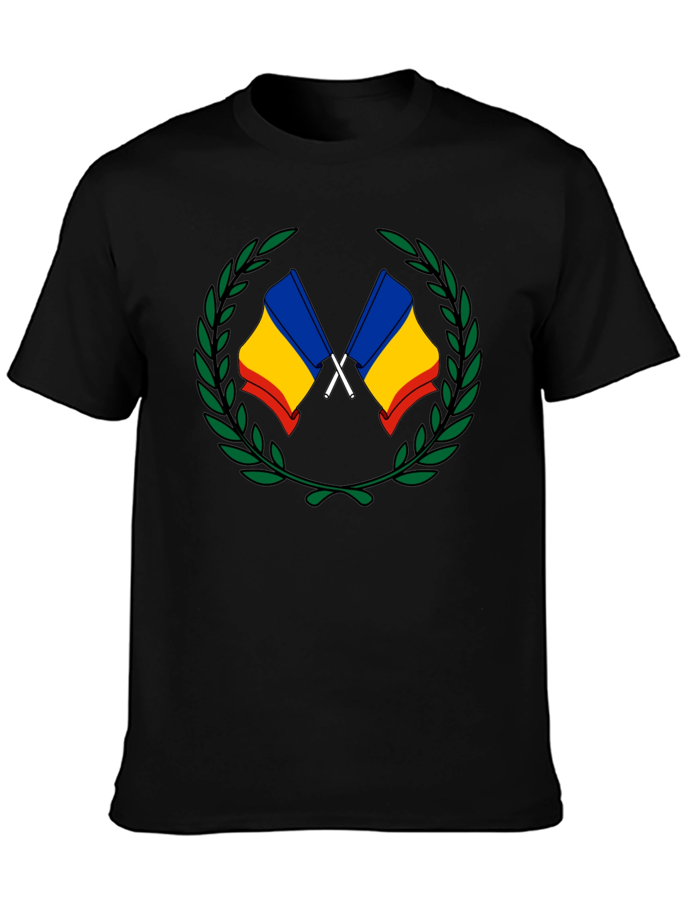 Romania Flag Laurel Wreath T-Shirt - Black