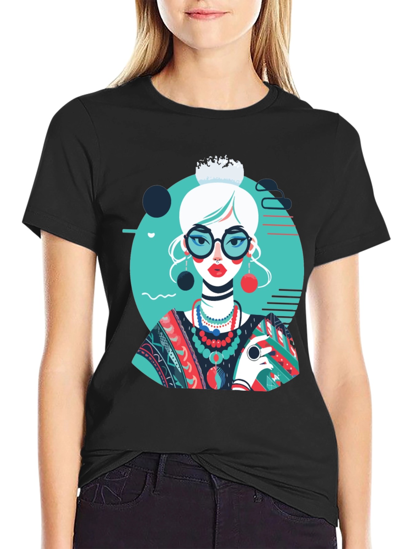 Artsy Woman Graphic T-Shirt - Modern Art Style
