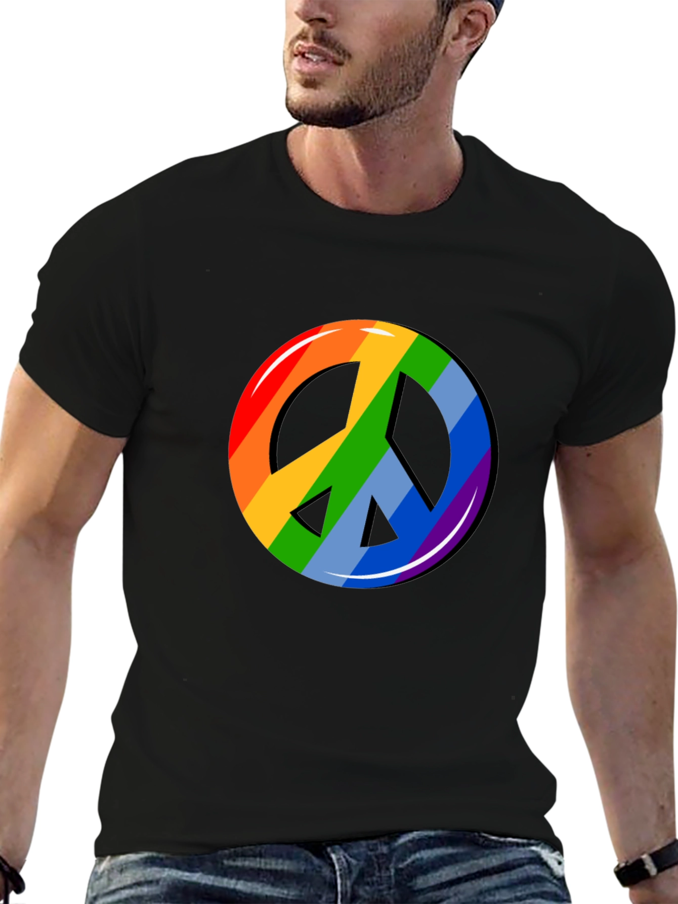 Rainbow Peace Sign Graphic T-Shirt - Black