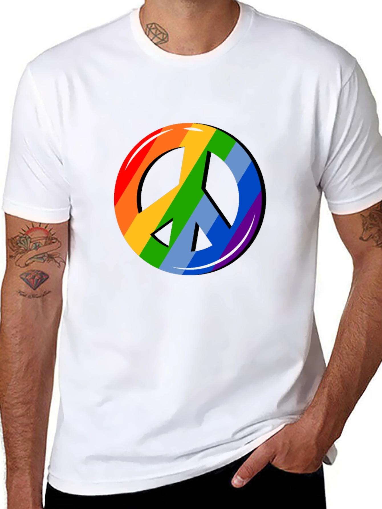 Rainbow Peace Sign Graphic T-Shirt - Black