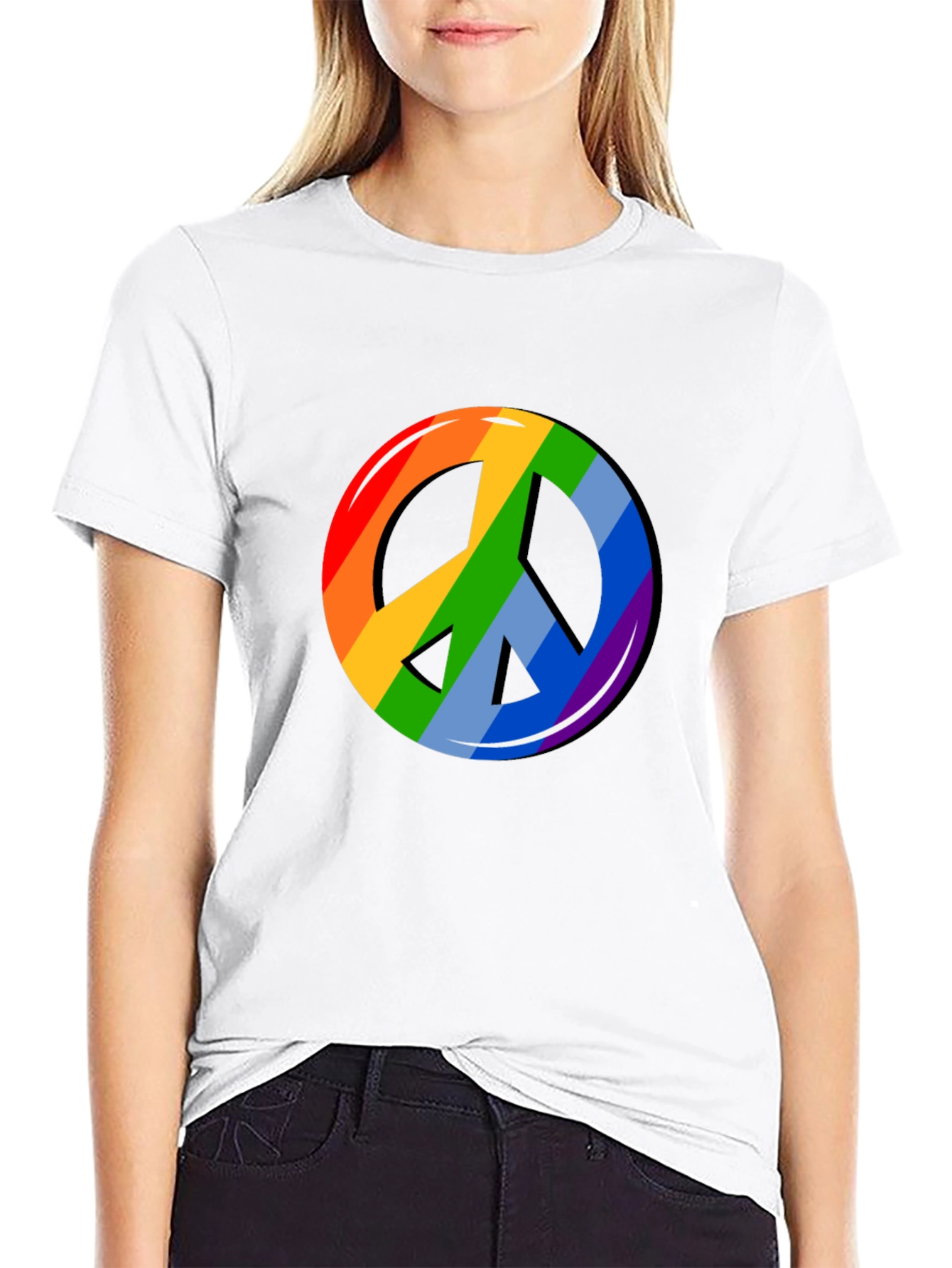 Rainbow Peace Sign Graphic T-Shirt - Black