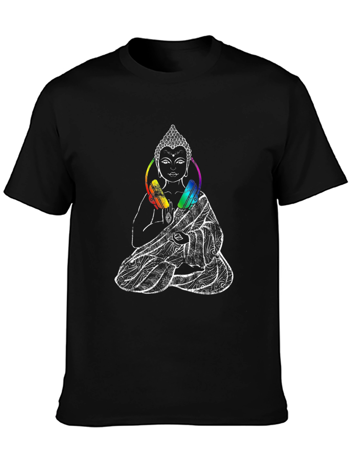 Rainbow Buddha Graphic Tee - Unisex Black T-Shirt