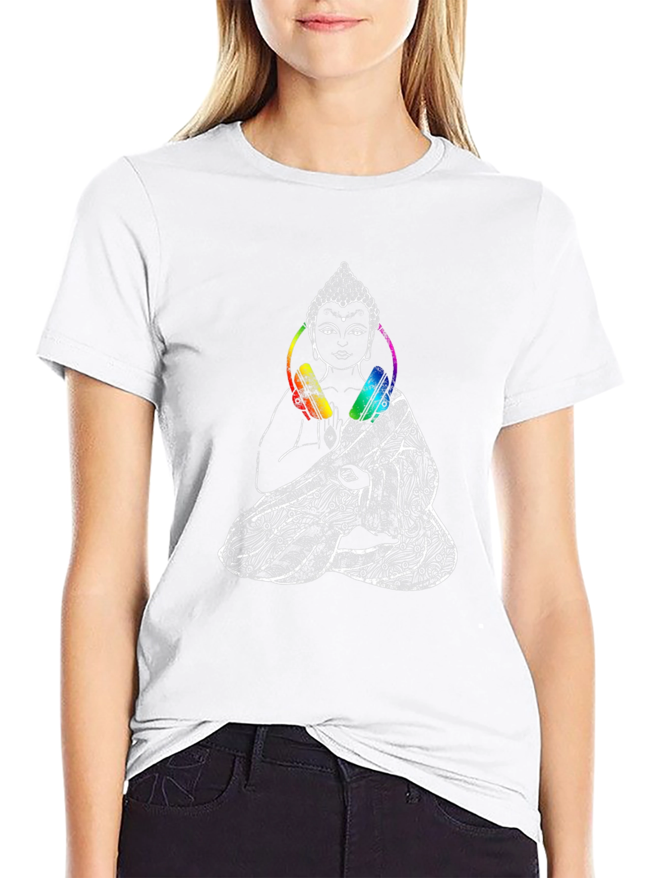 Rainbow Buddha Graphic Tee - Unisex Black T-Shirt