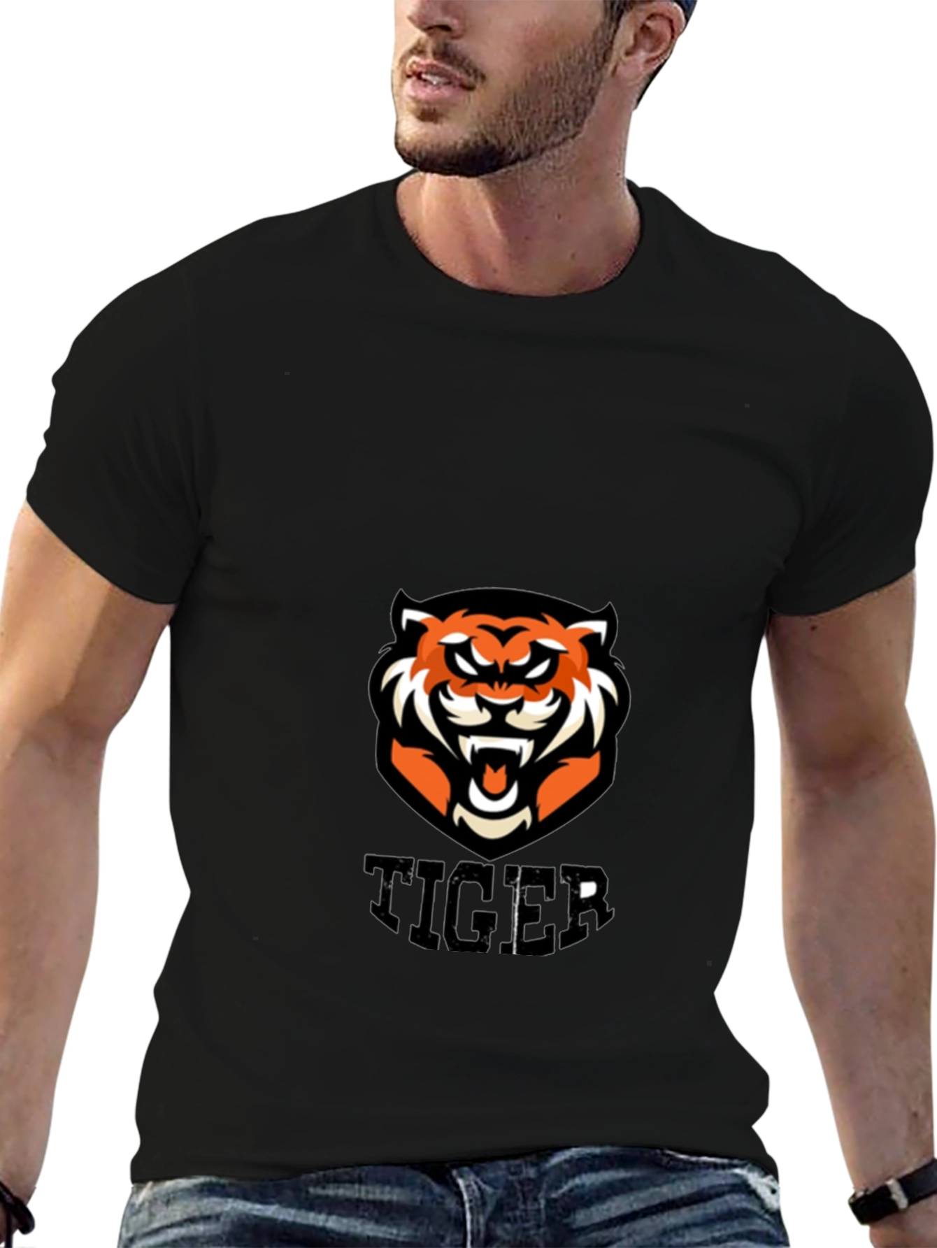 Tiger Graphic Print Black T-Shirt