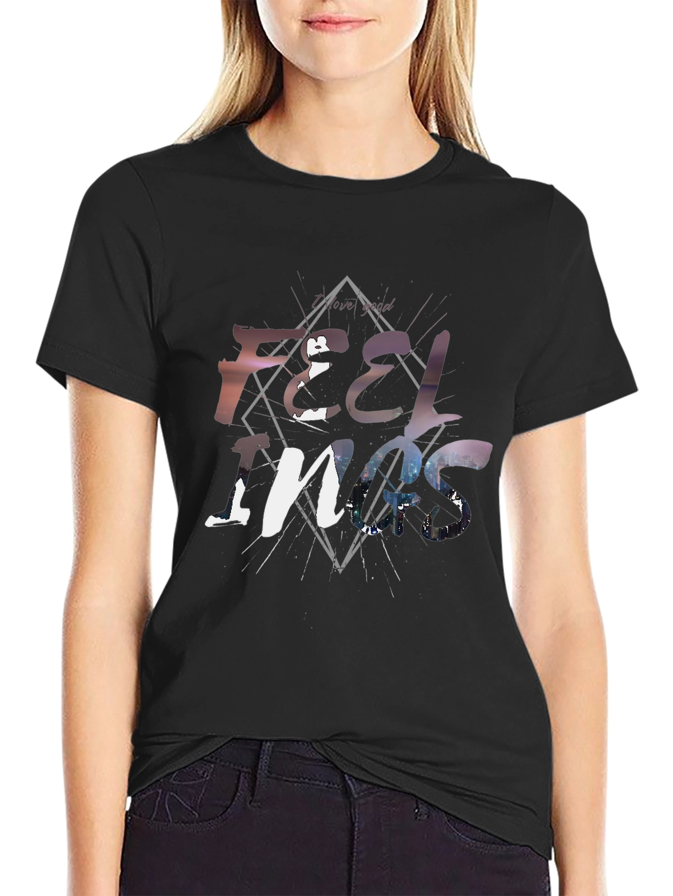Feelings Graphic Tee - Stylish Black Cotton T-Shirt