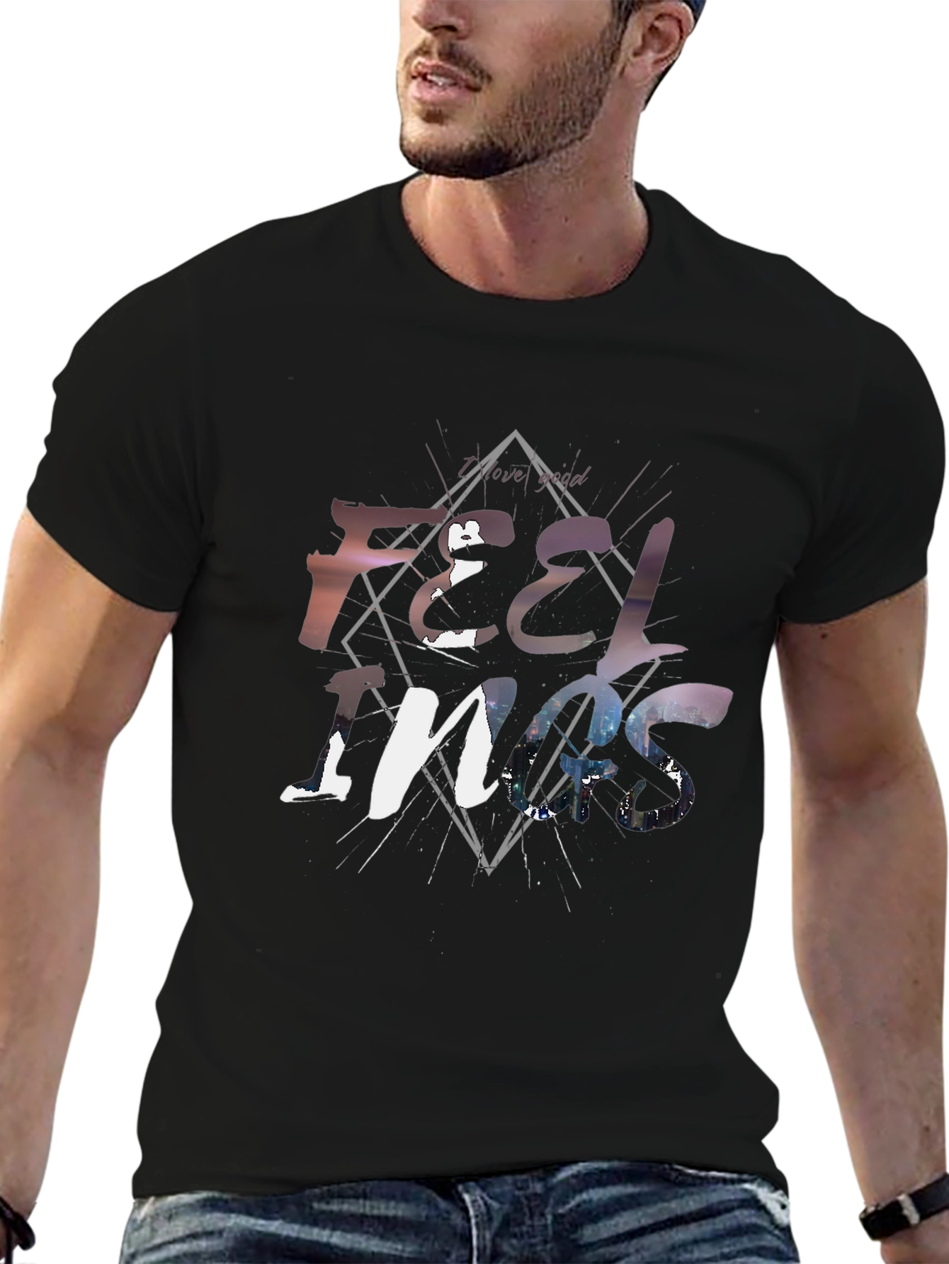 Feelings Graphic Tee - Stylish Black Cotton T-Shirt