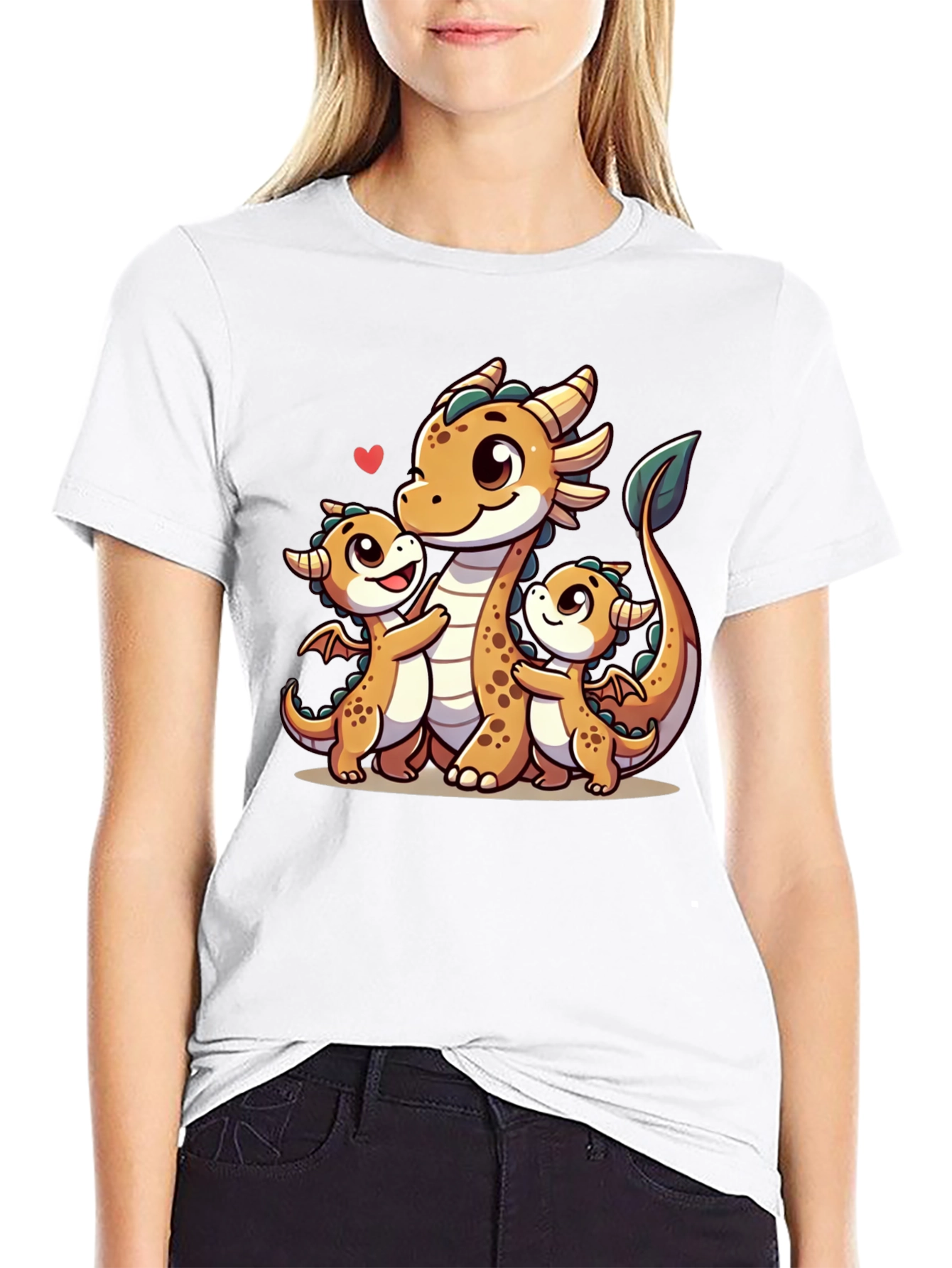 Cute Dragon Family Black T-Shirt