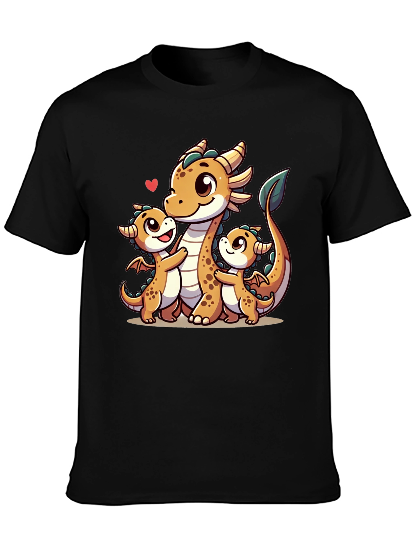 Cute Dragon Family Black T-Shirt