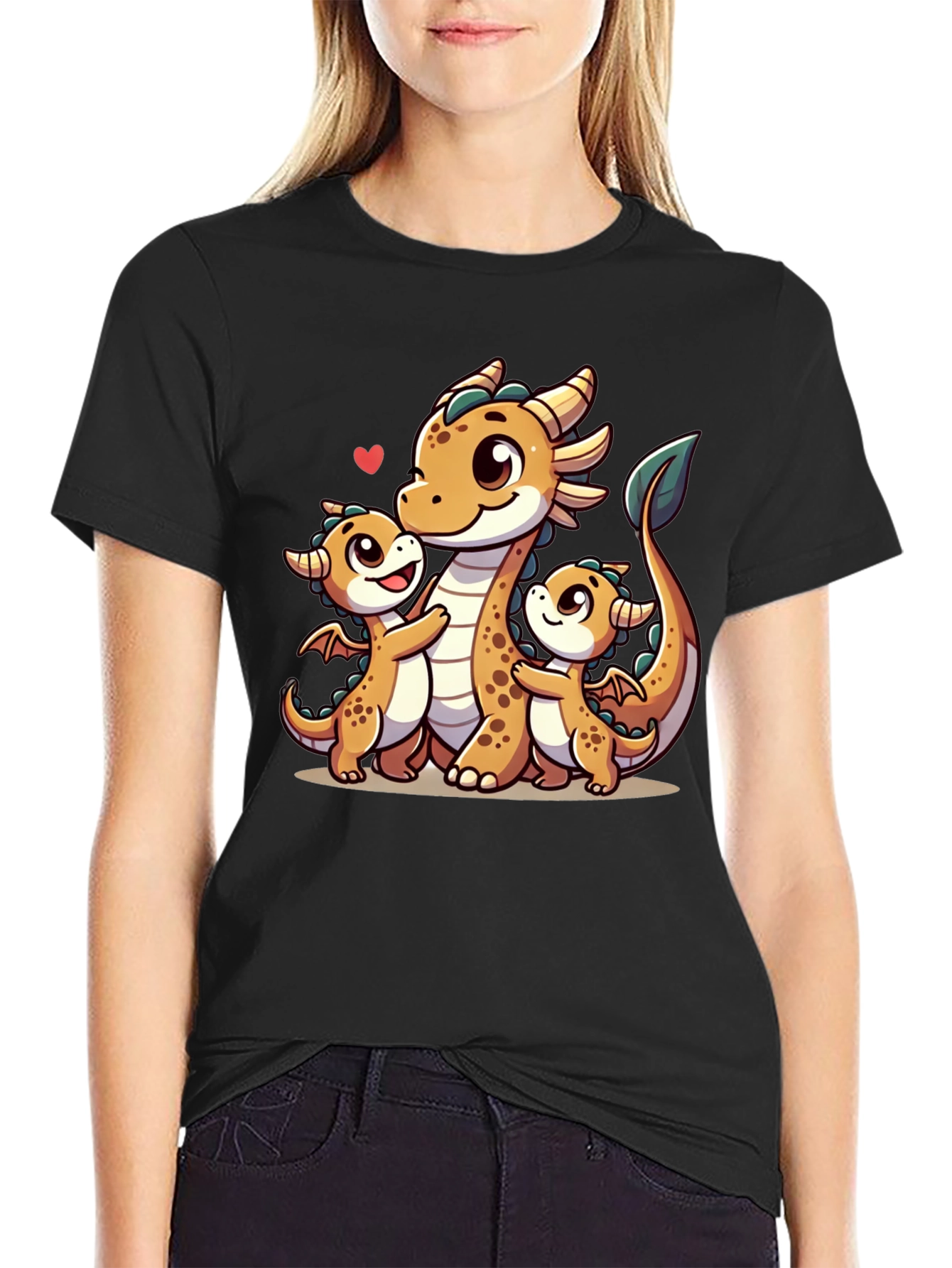 Cute Dragon Family Black T-Shirt