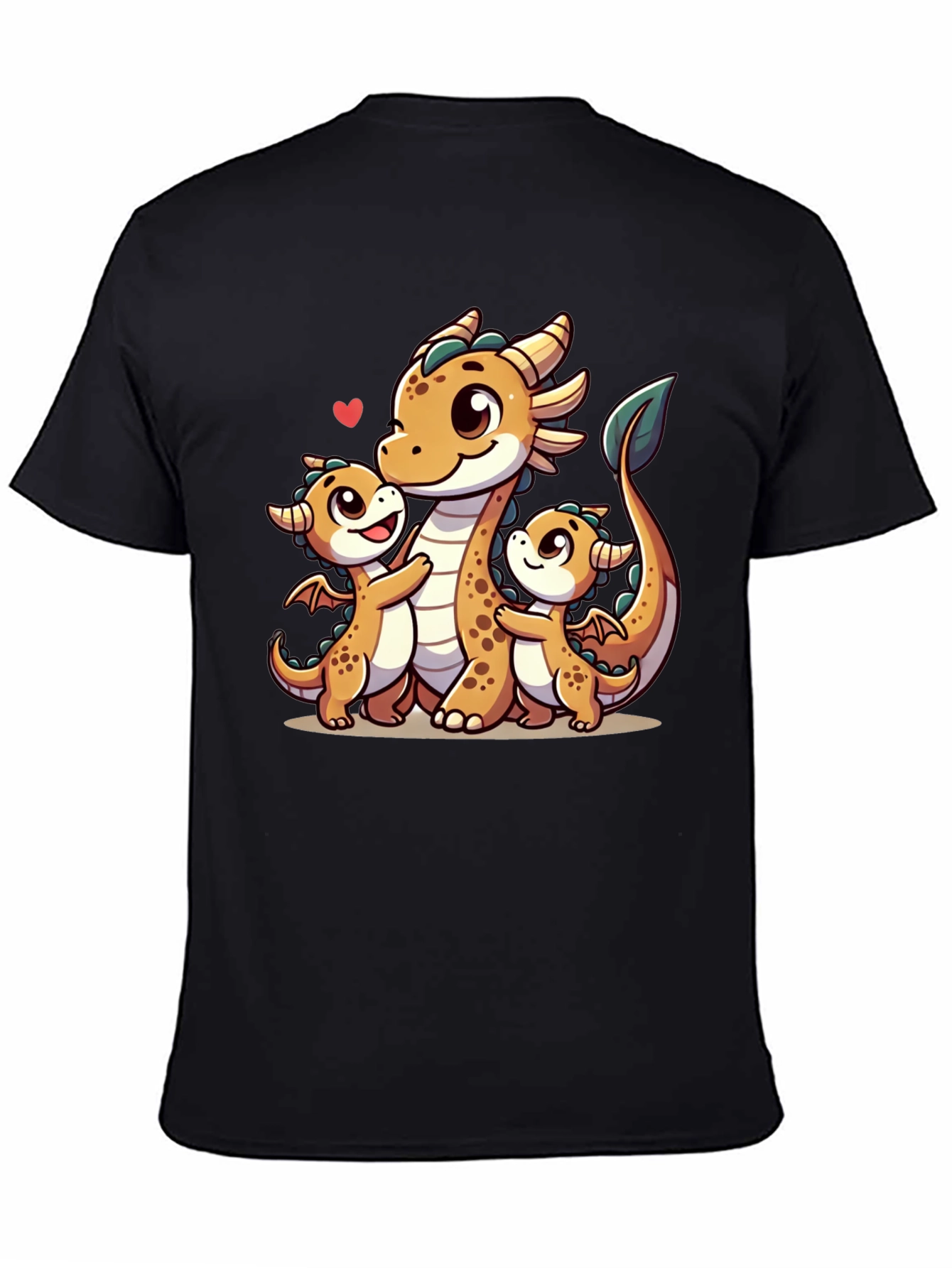 Cute Dragon Family Black T-Shirt