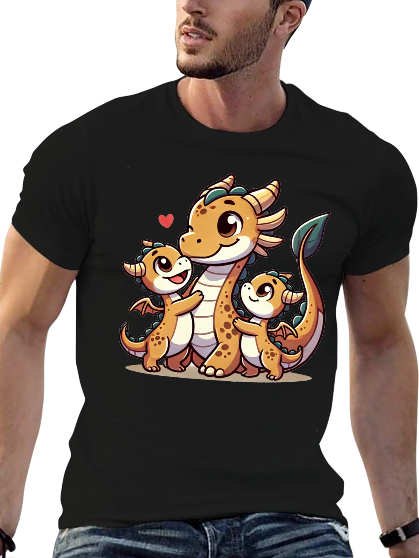 Cute Dragon Family Black T-Shirt