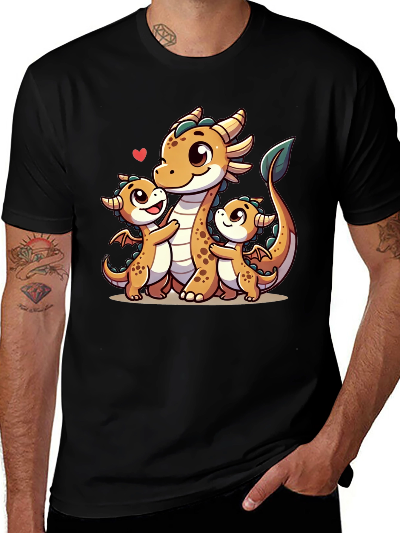 Cute Dragon Family Black T-Shirt
