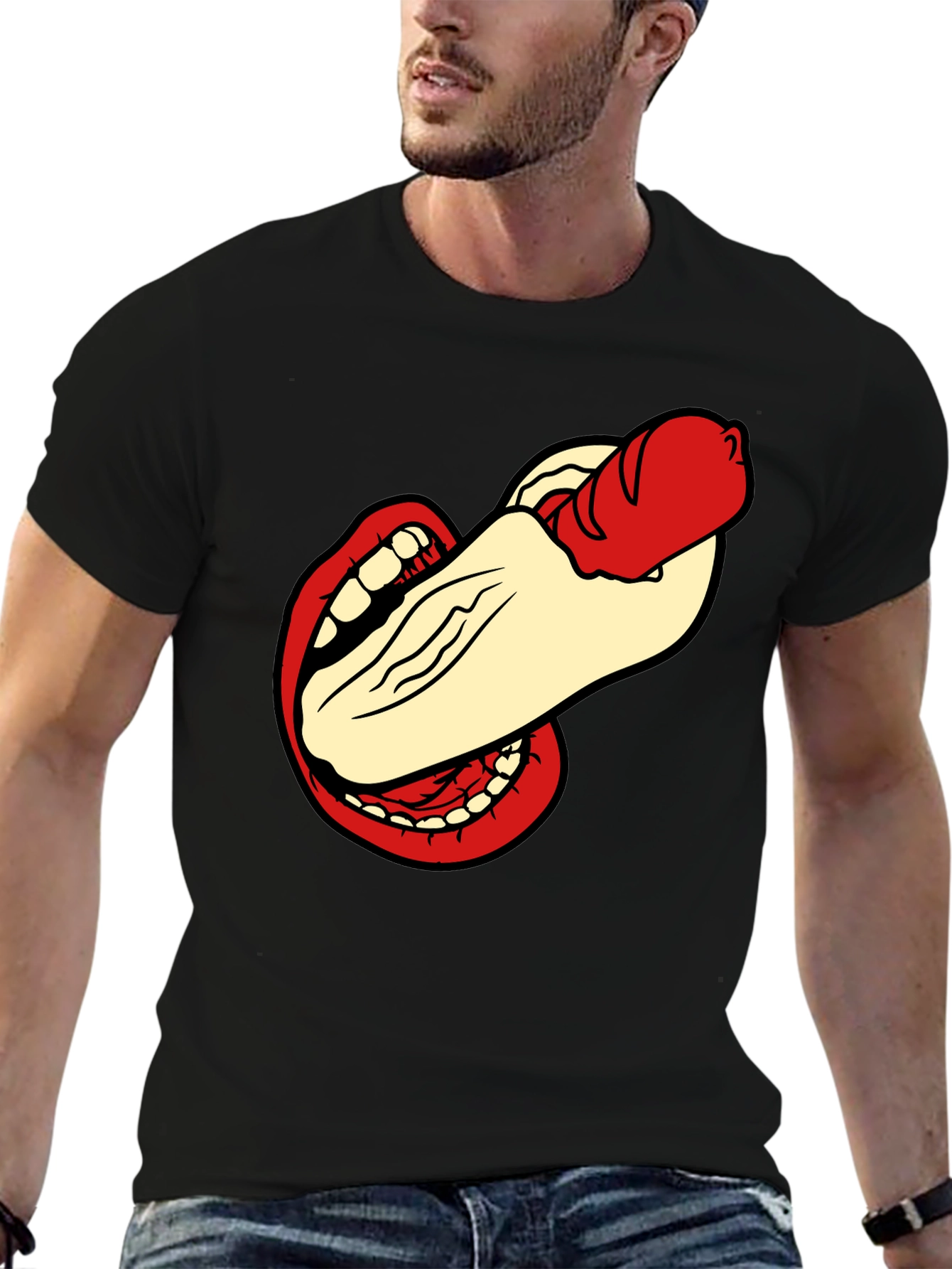 Humorous Hot Dog Bite Black T-Shirt