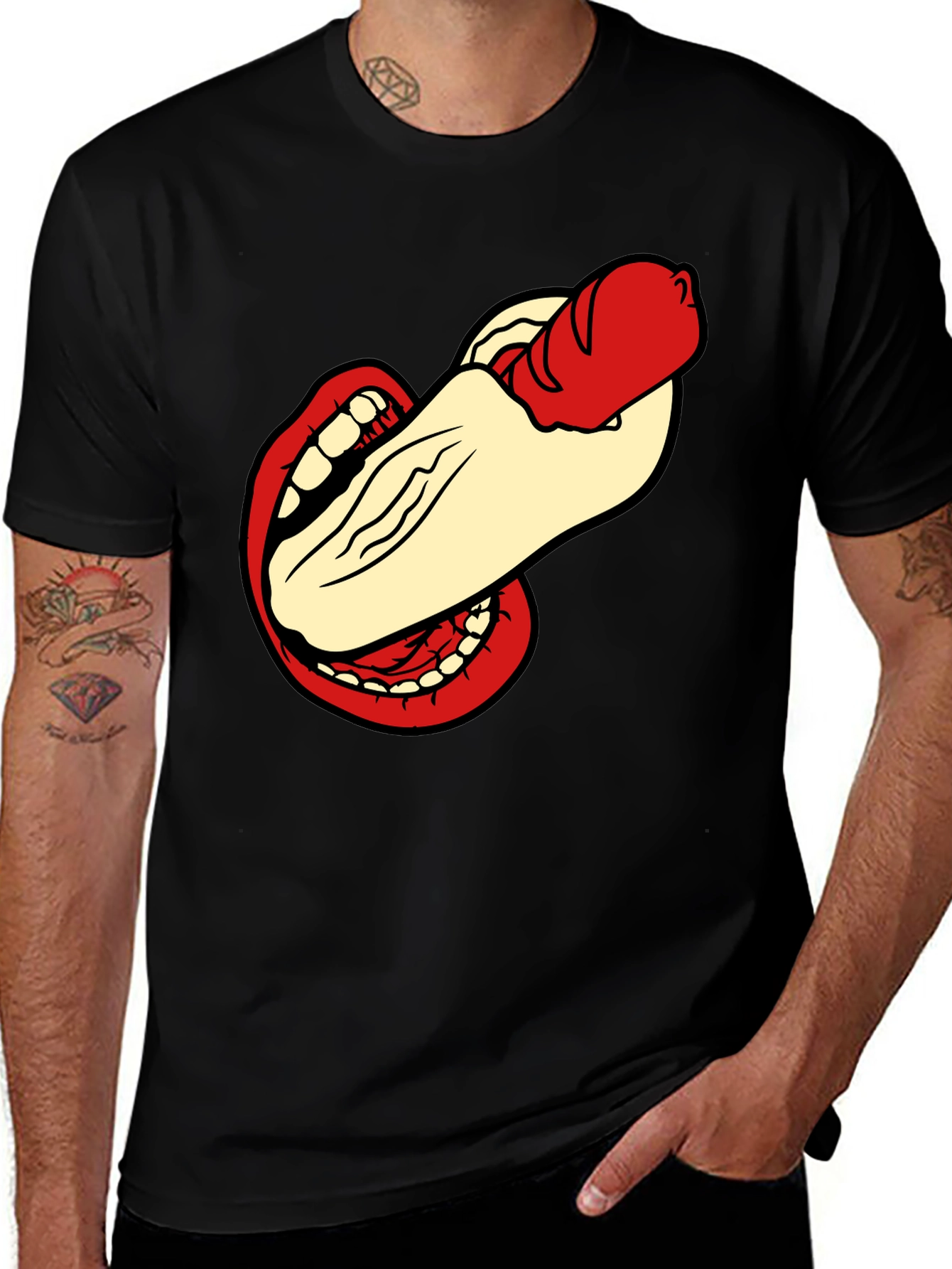 Humorous Hot Dog Bite Black T-Shirt