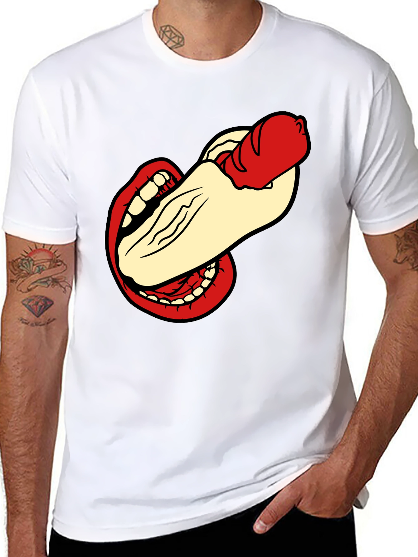 Humorous Hot Dog Bite Black T-Shirt