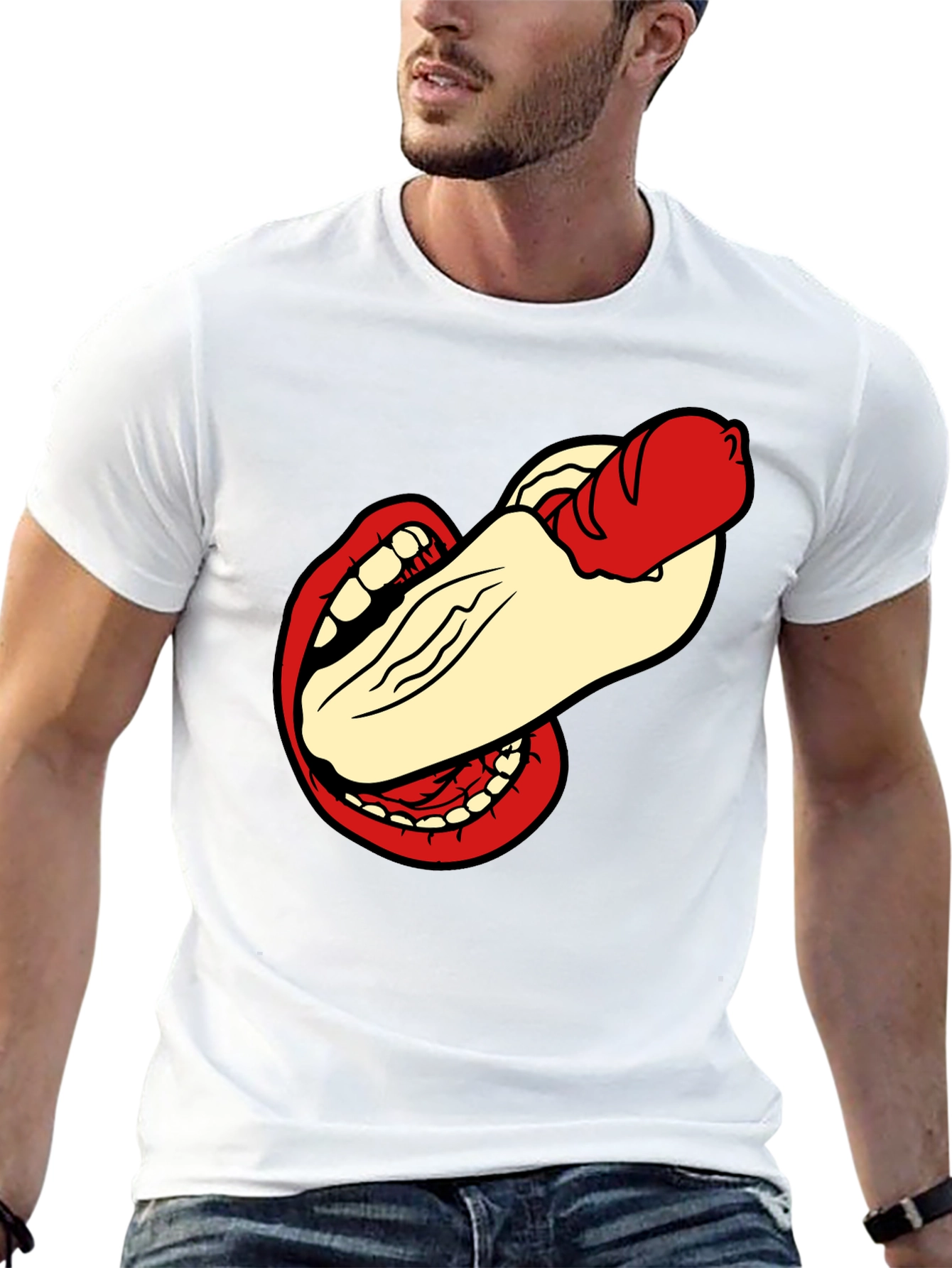 Humorous Hot Dog Bite Black T-Shirt