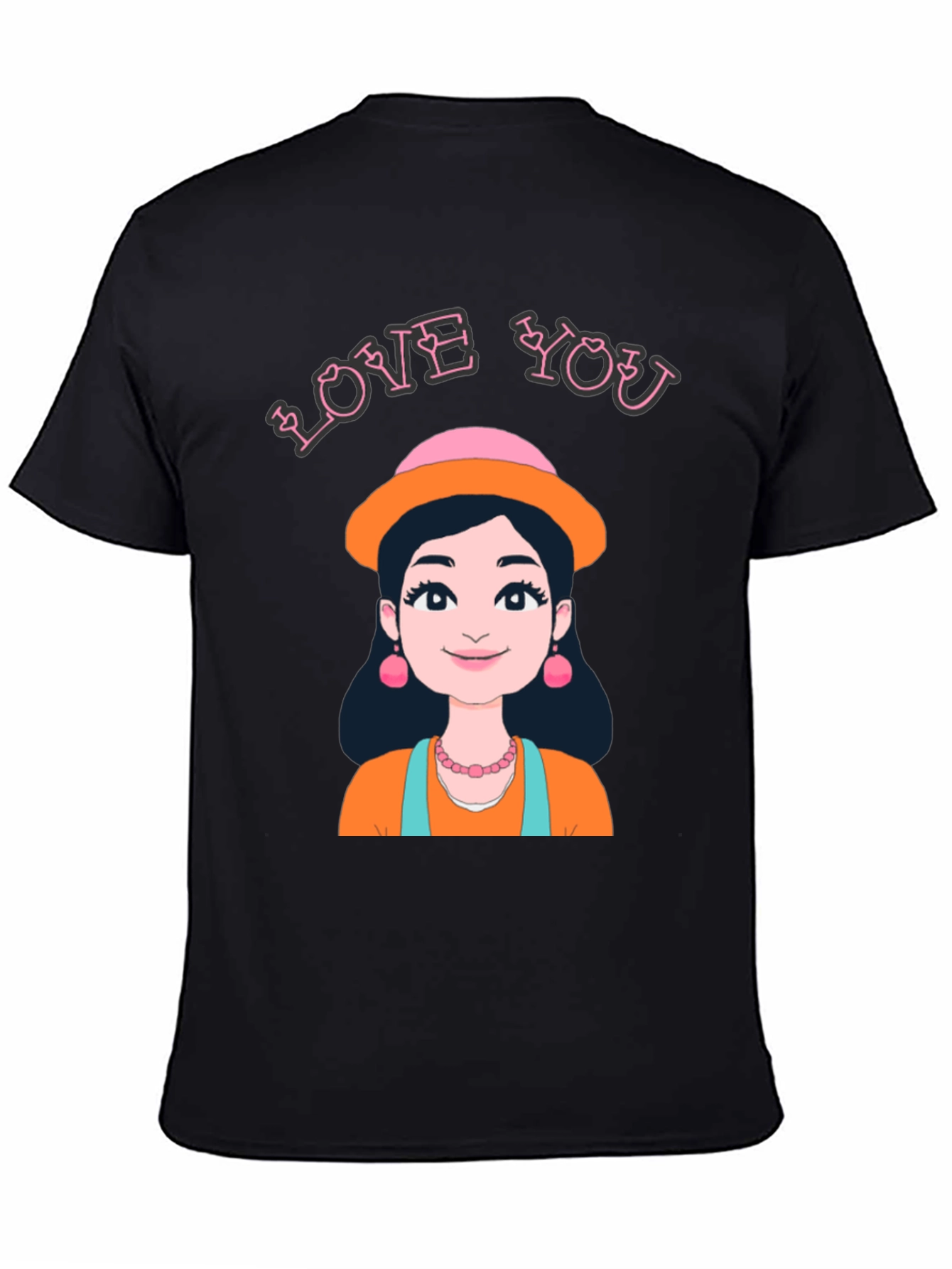 Love You T-Shirt with Cartoon Girl Illustration