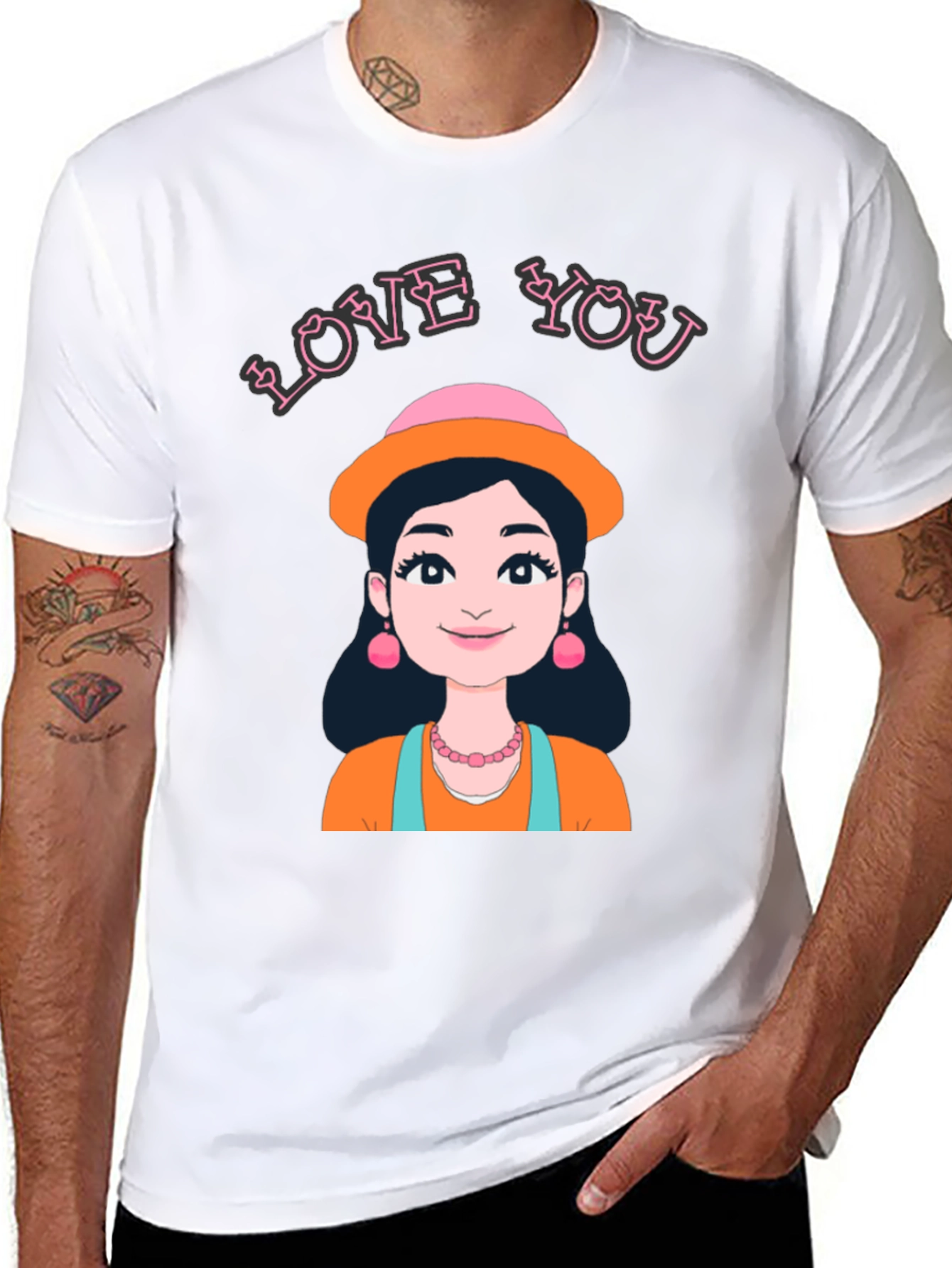 Love You T-Shirt with Cartoon Girl Illustration