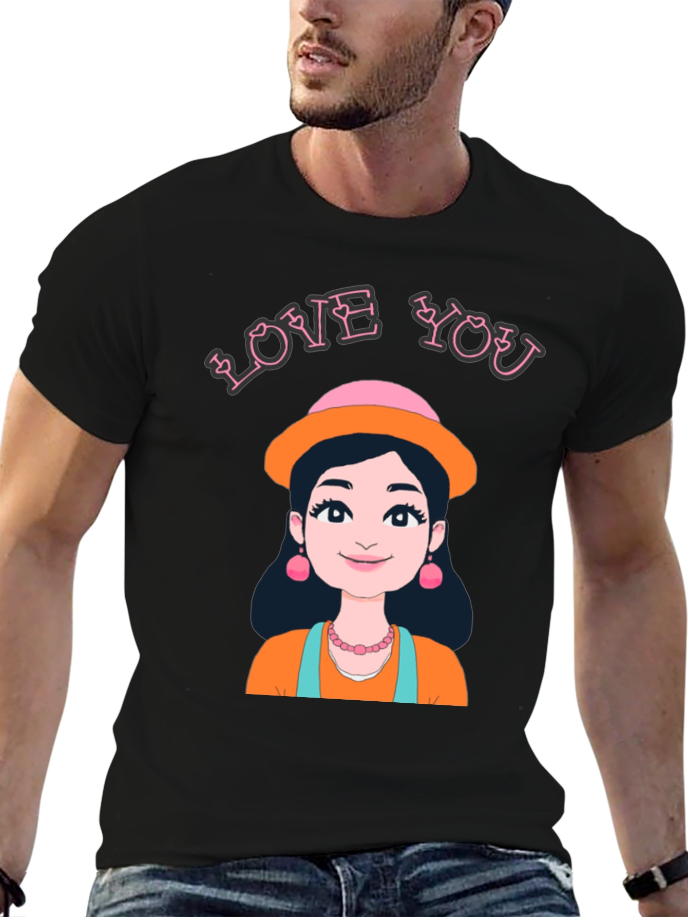 Love You T-Shirt with Cartoon Girl Illustration
