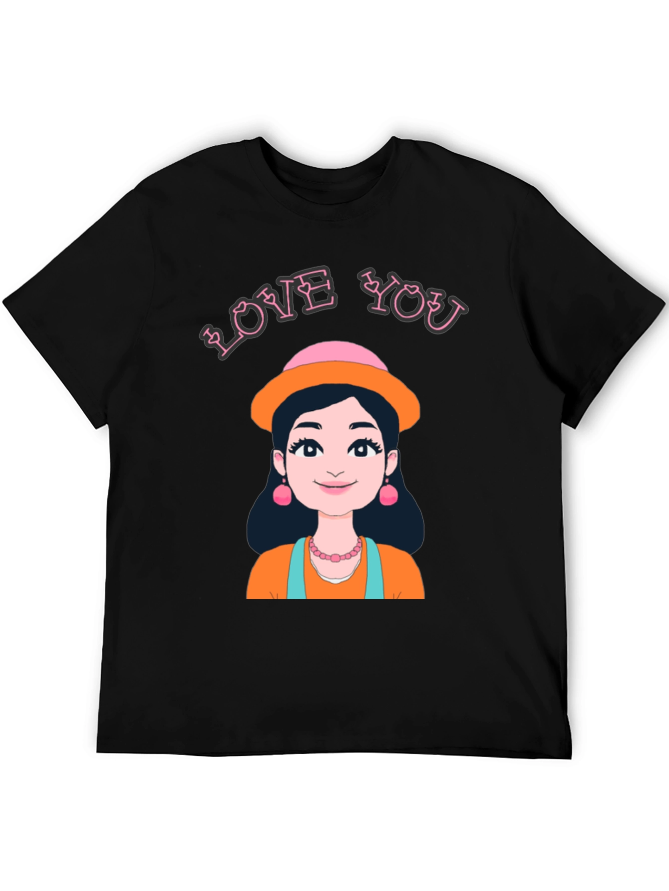 Love You T-Shirt with Cartoon Girl Illustration