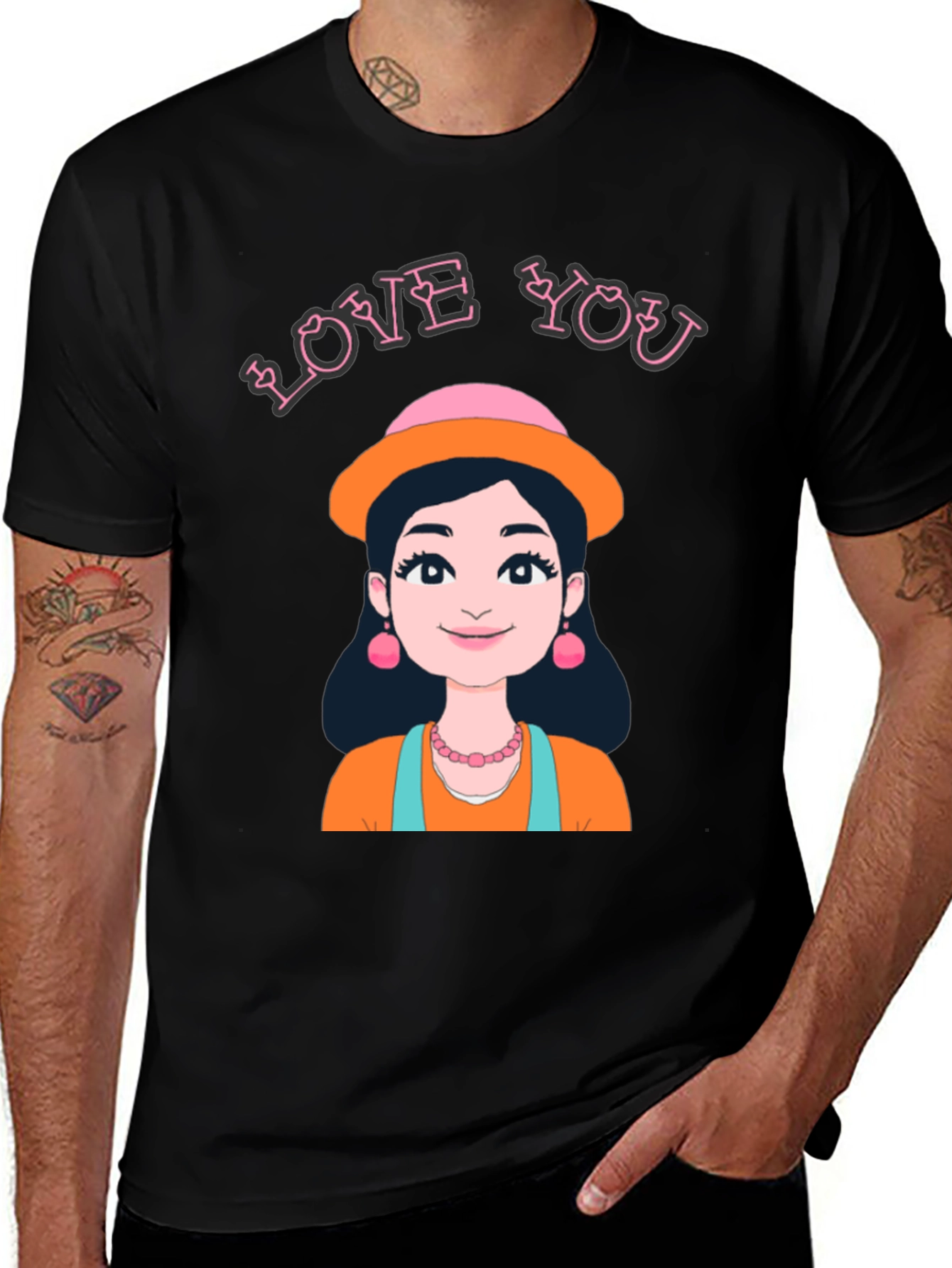 Love You T-Shirt with Cartoon Girl Illustration