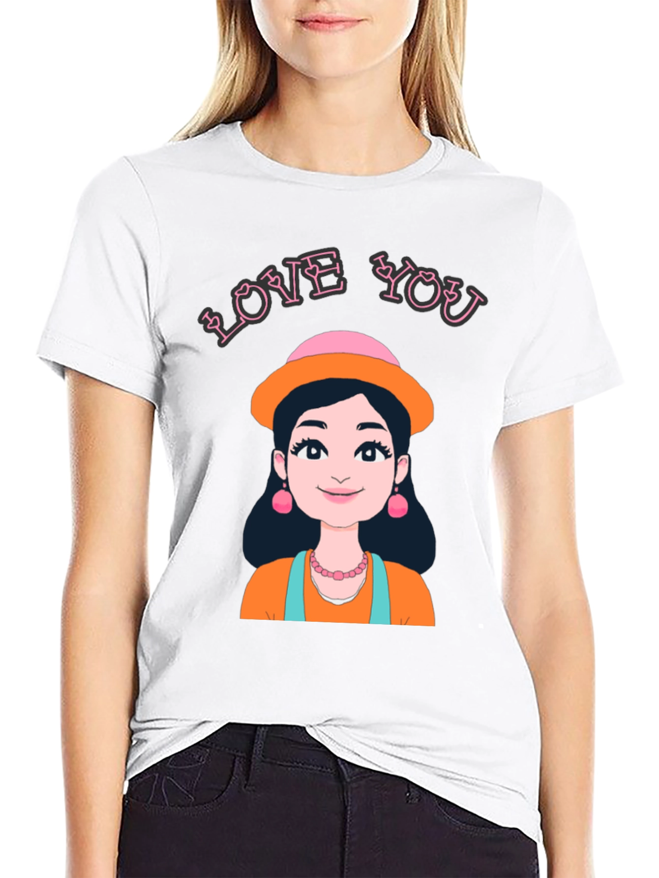 Love You T-Shirt with Cartoon Girl Illustration