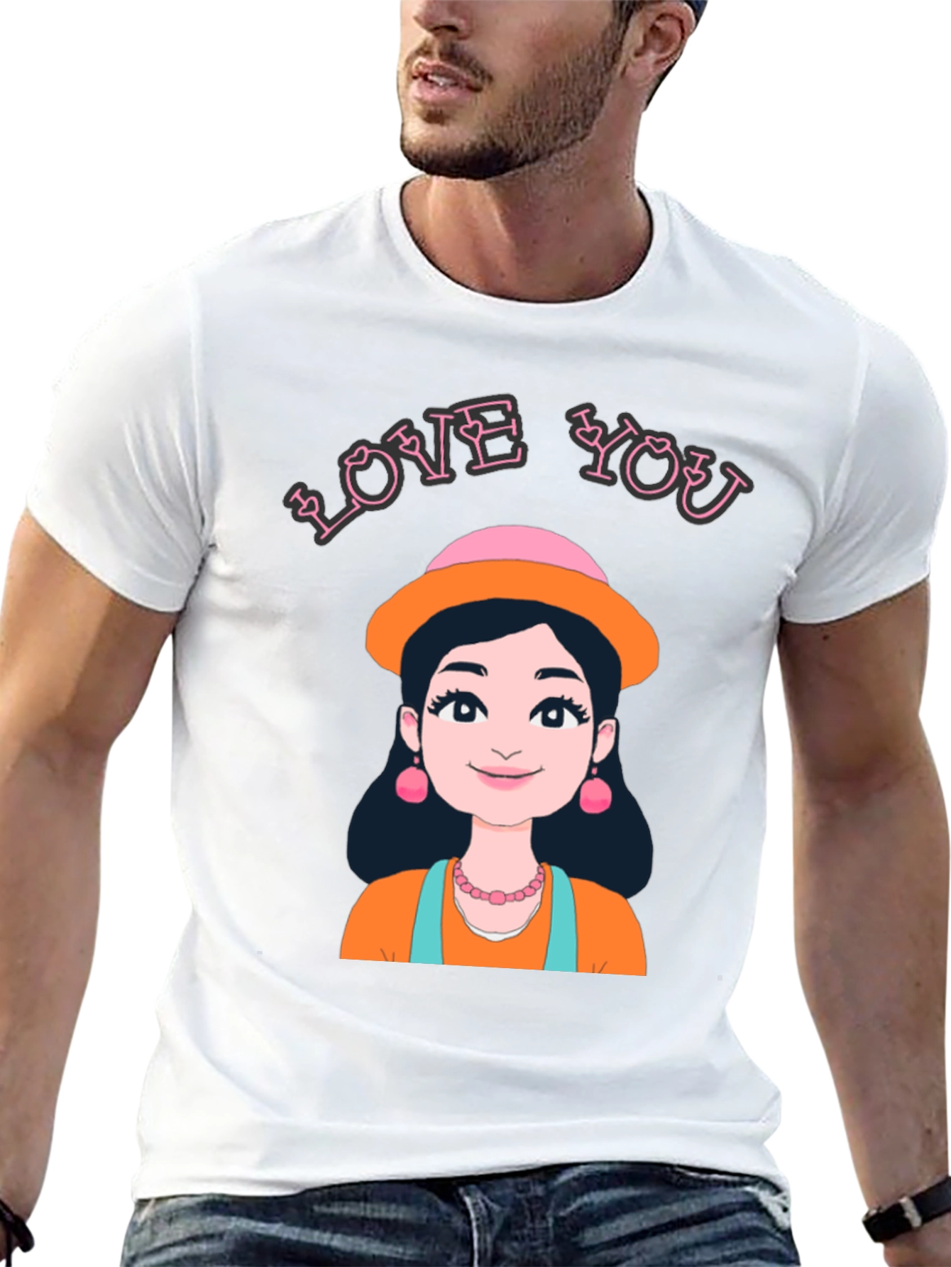 Love You T-Shirt with Cartoon Girl Illustration