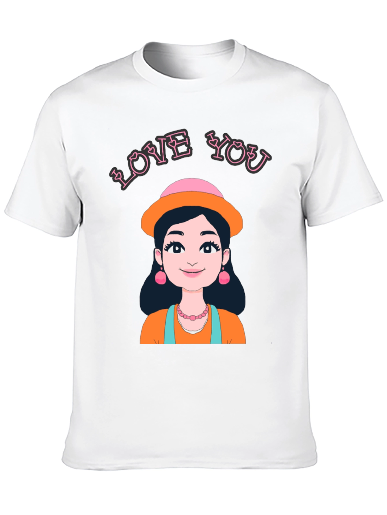 Love You T-Shirt with Cartoon Girl Illustration