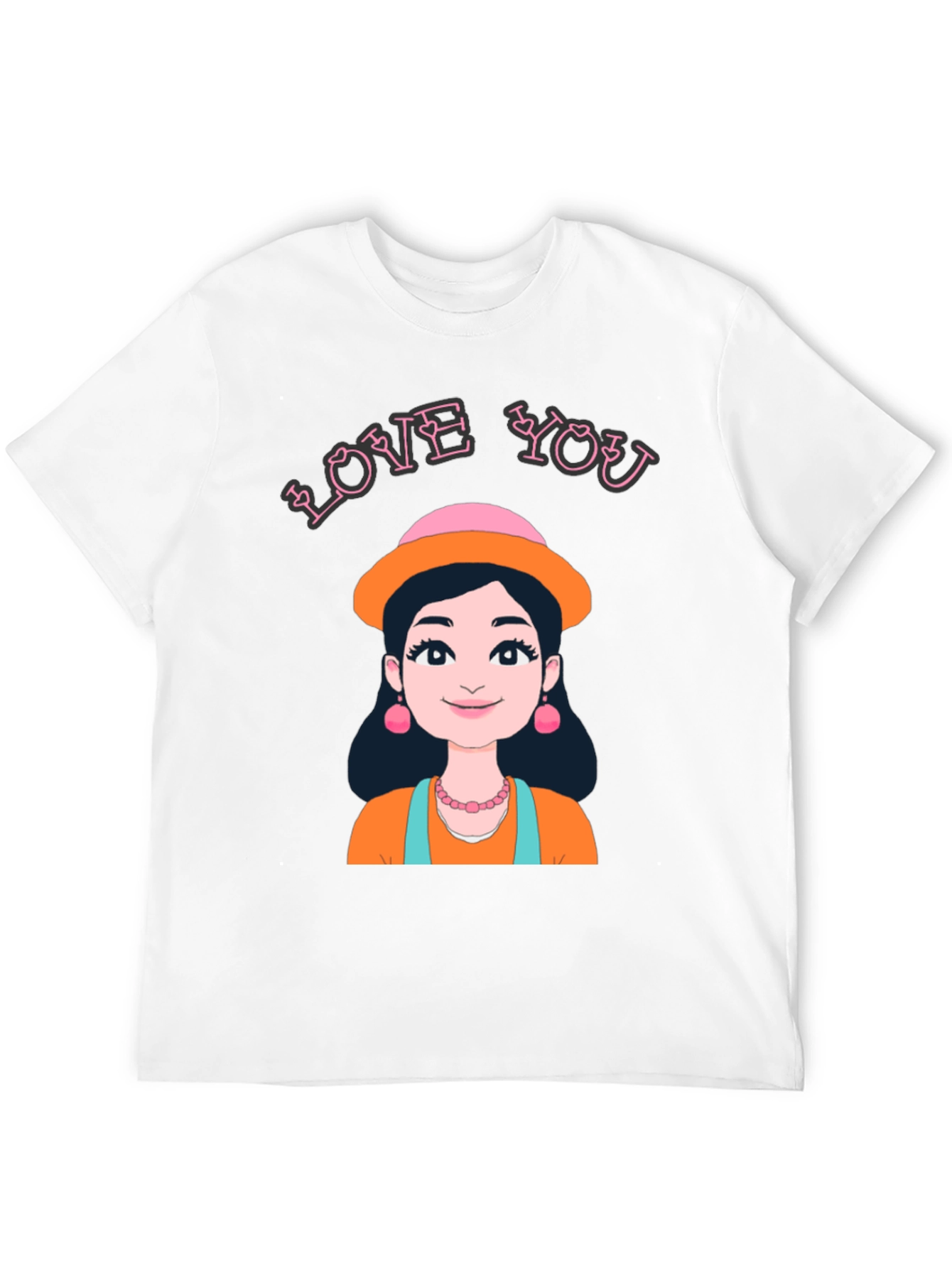 Love You T-Shirt with Cartoon Girl Illustration