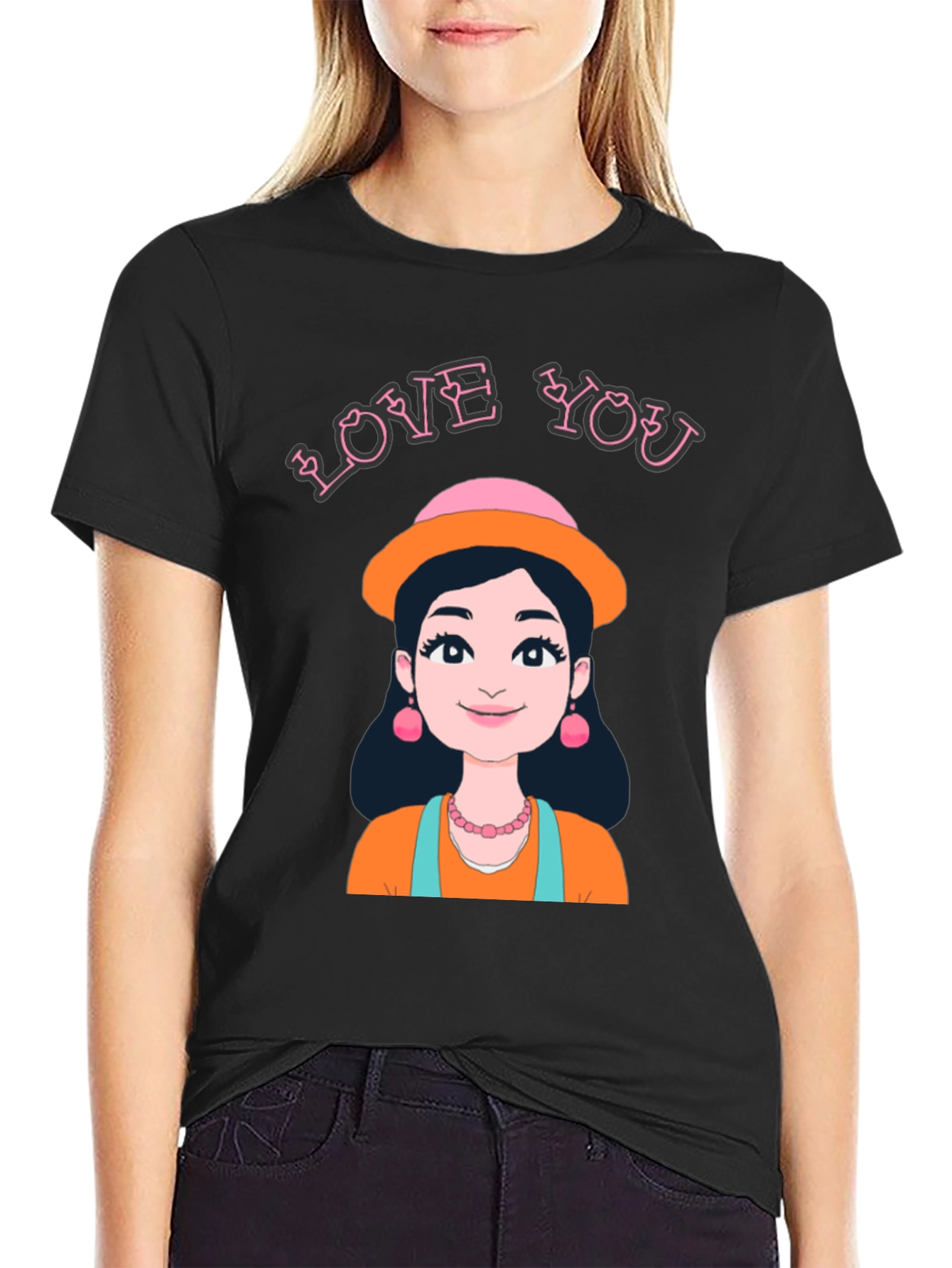 Love You T-Shirt with Cartoon Girl Illustration